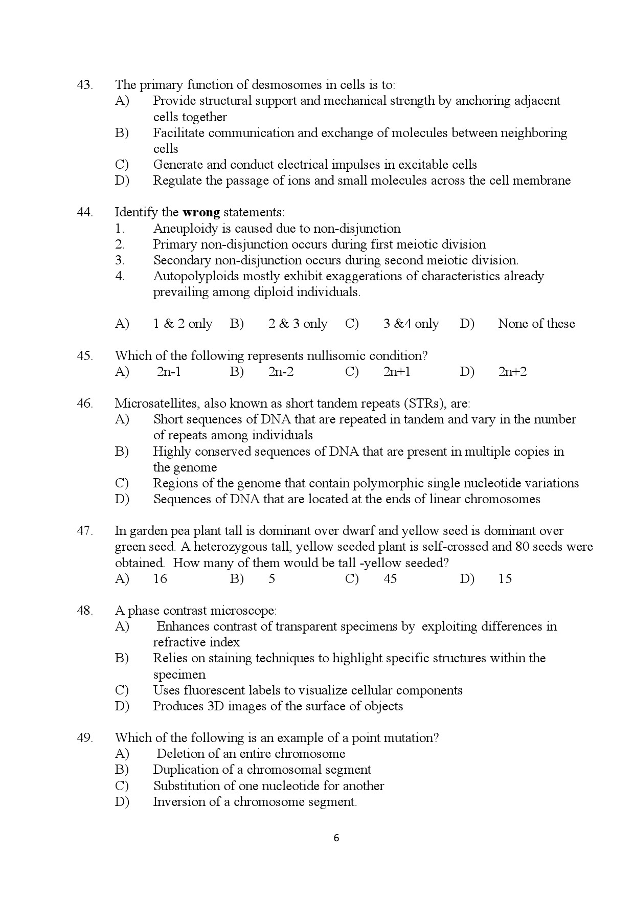 Kerala SET Zoology Exam Question Paper July 2024 6