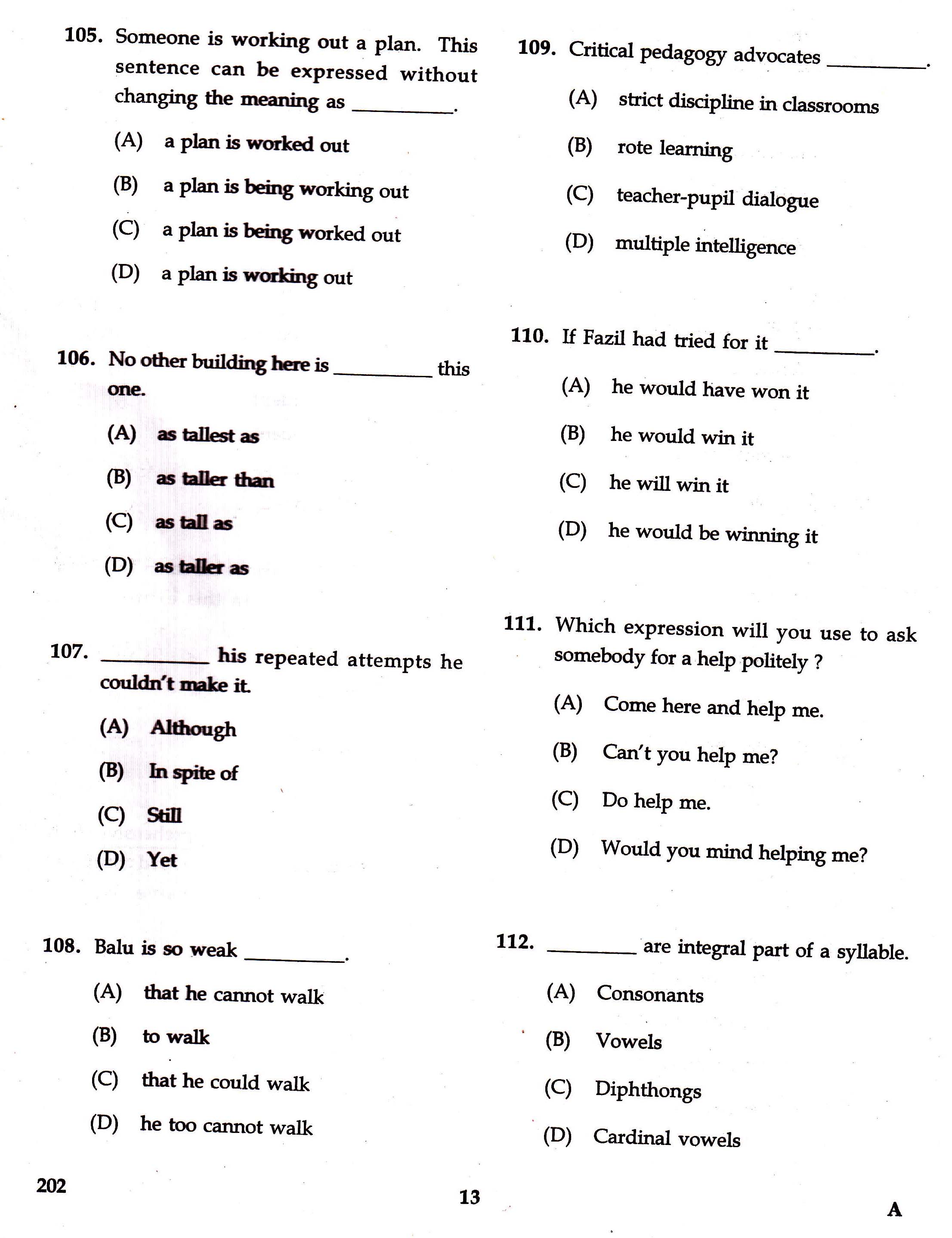 KTET Category II Part 2 English Question Paper with Answers August 2017 4
