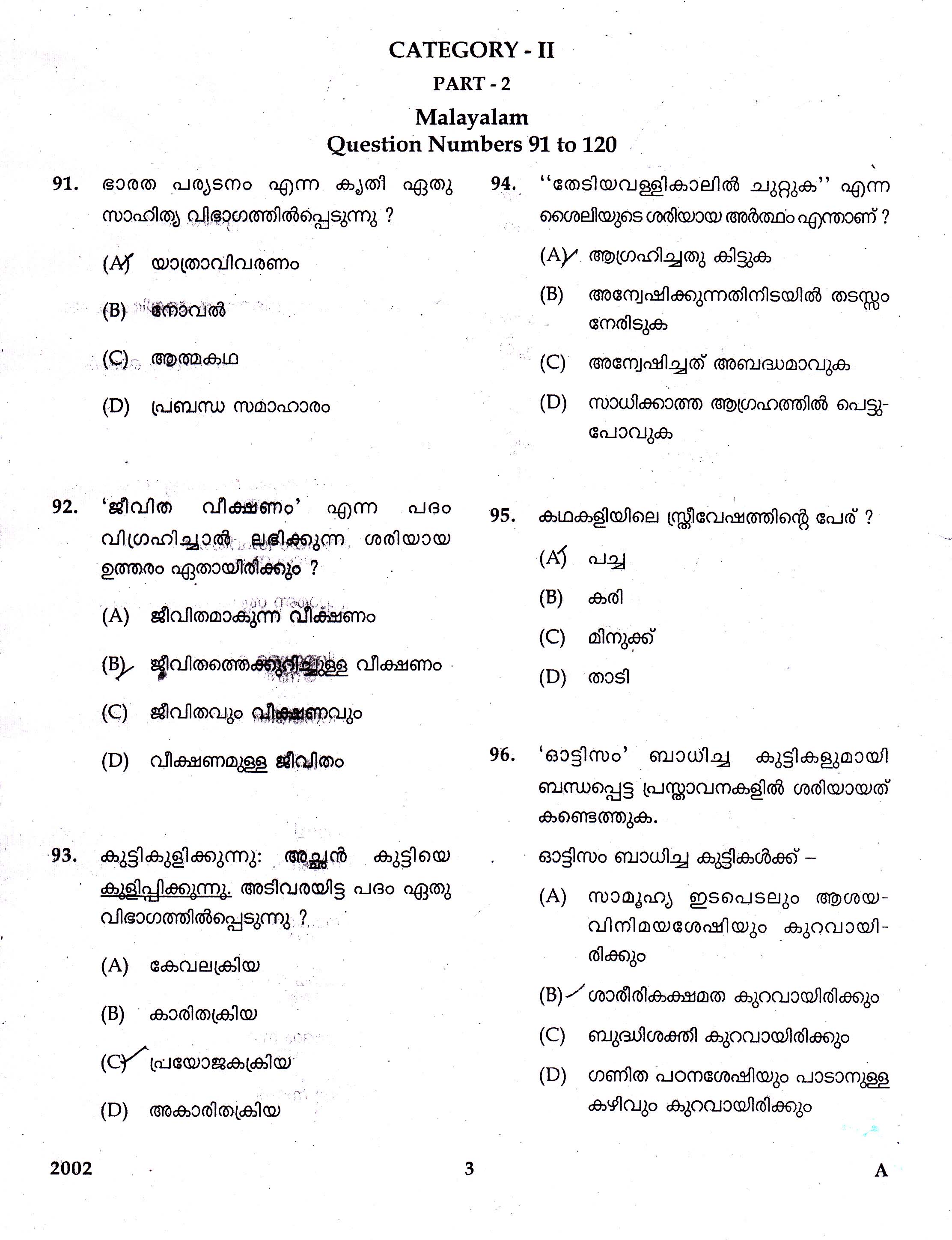KTET Category II Part 2 Malayalam Question Paper with Answers December 2017 1