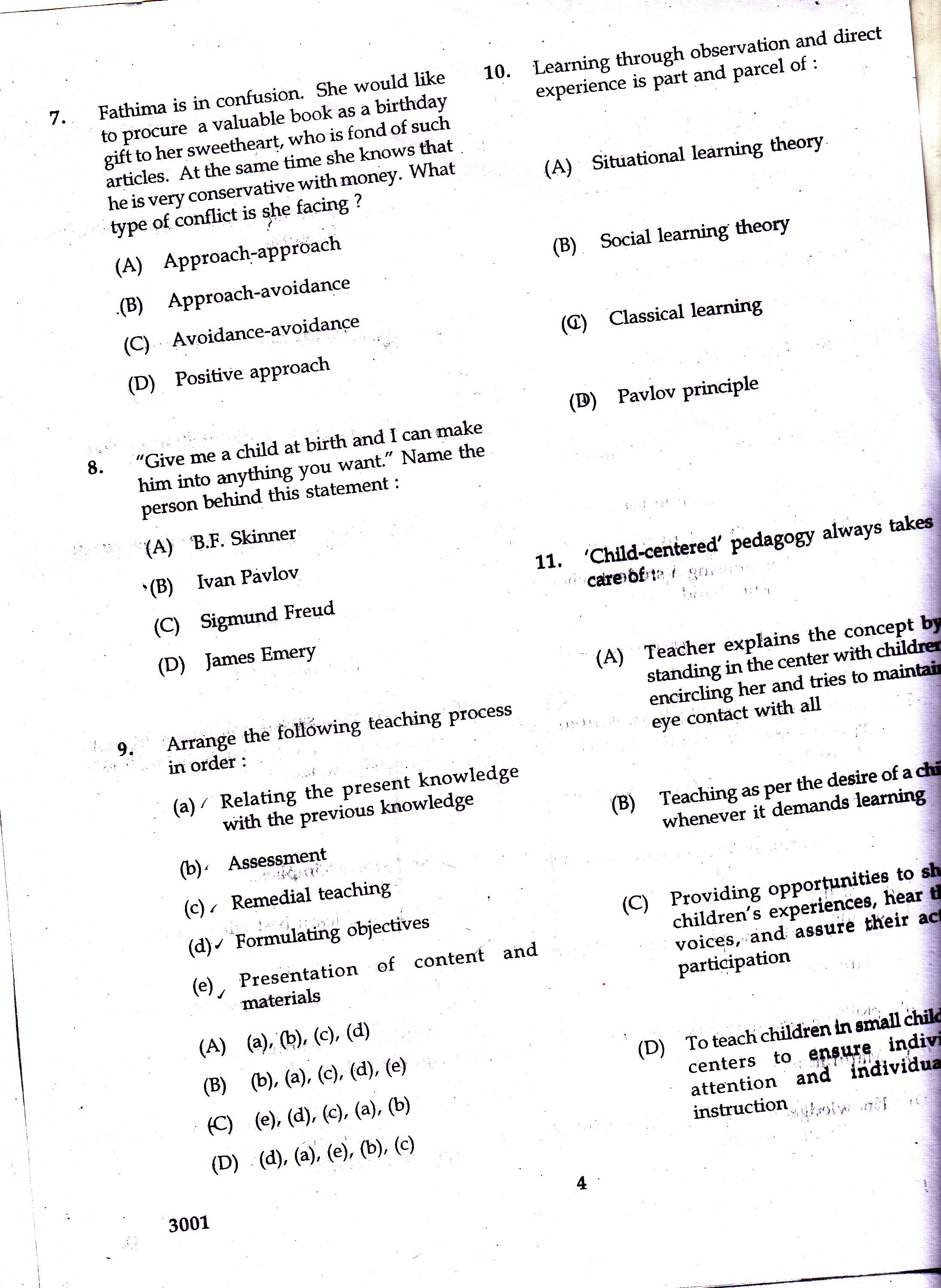 KTET Category III Part 1 Adolescent Psychology Question Paper with Answers 2017 2