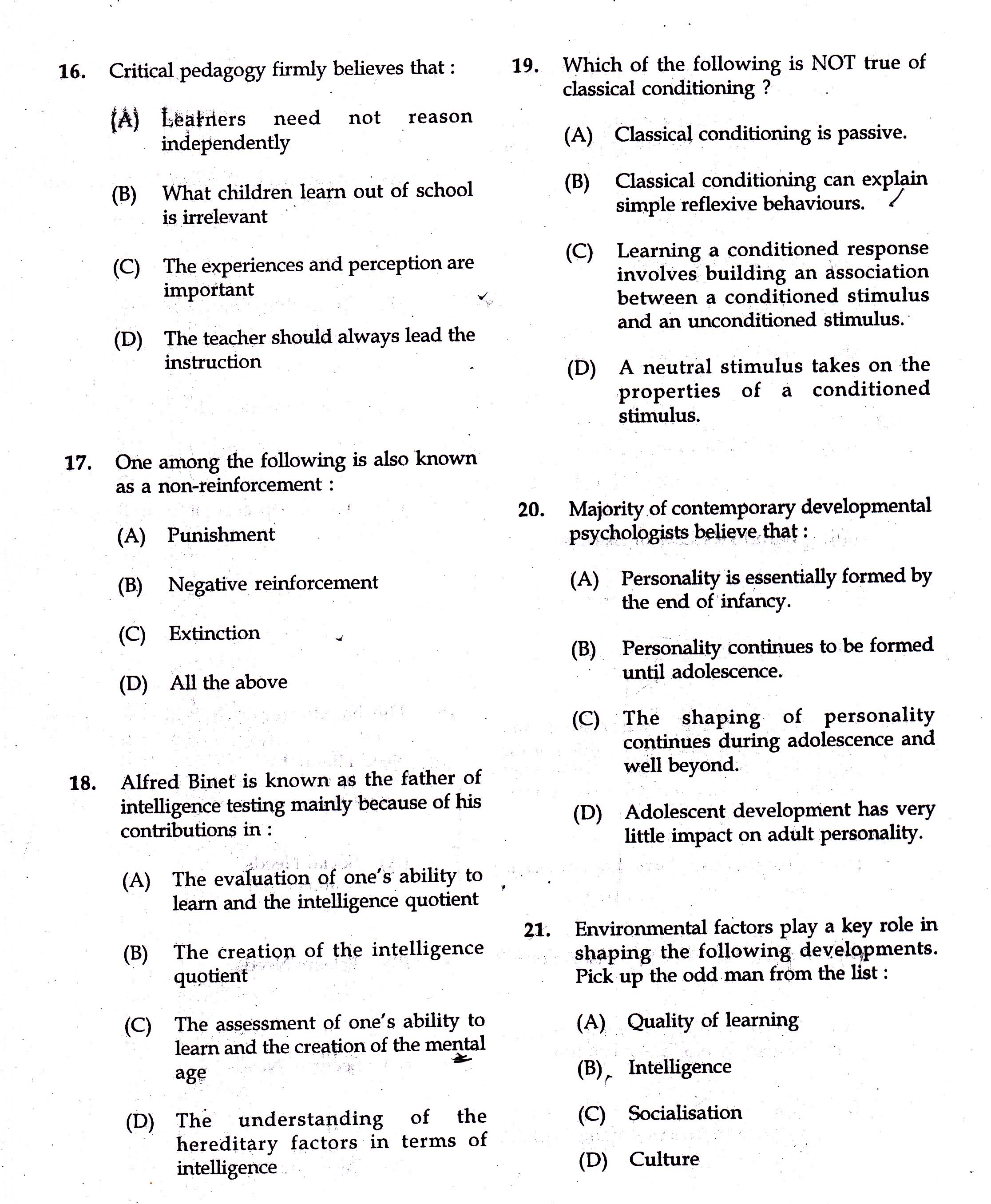 KTET Category III Part 1 Adolescent Psychology Question Paper with Answers 2017 3