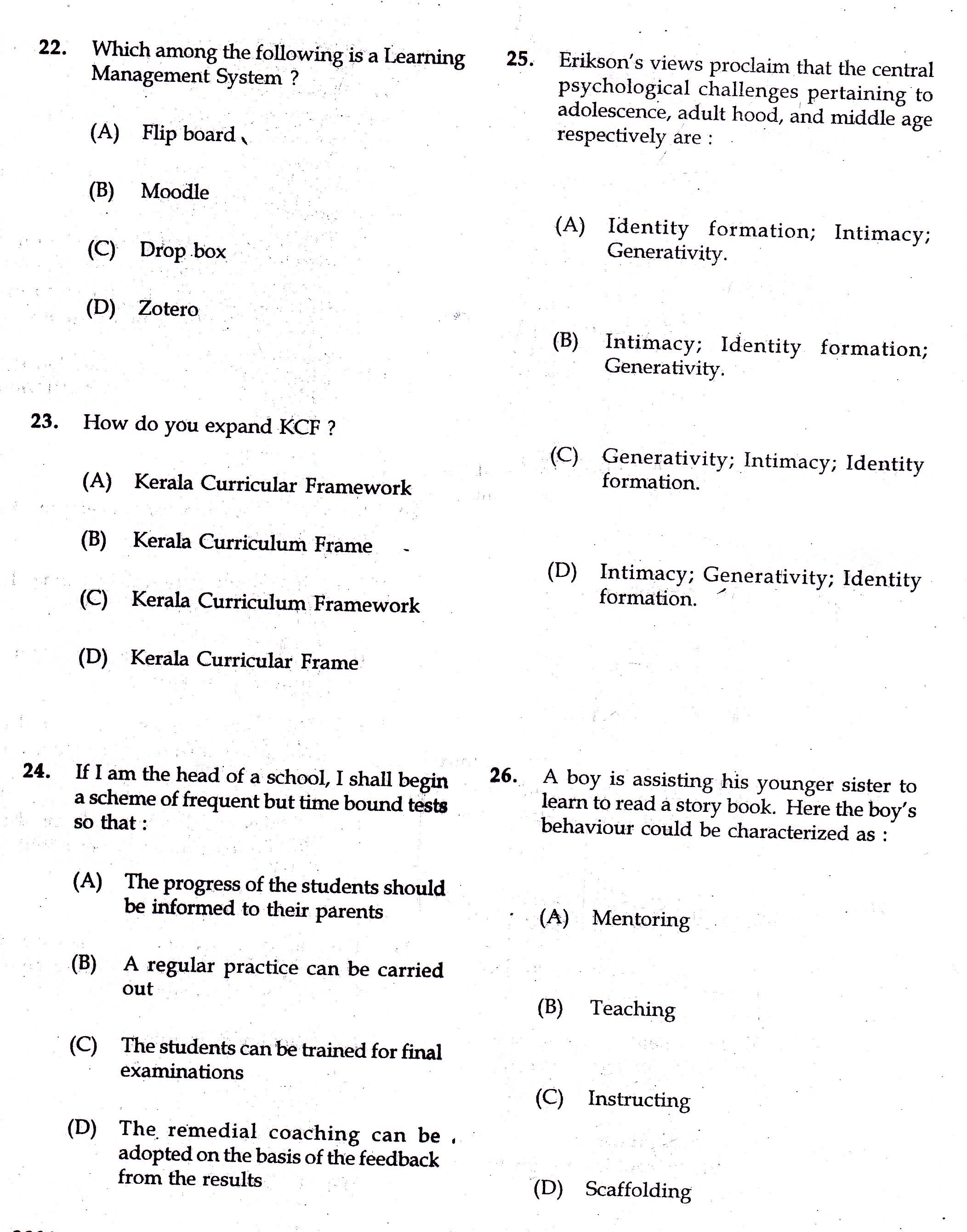 KTET Category III Part 1 Adolescent Psychology Question Paper with Answers 2017 4