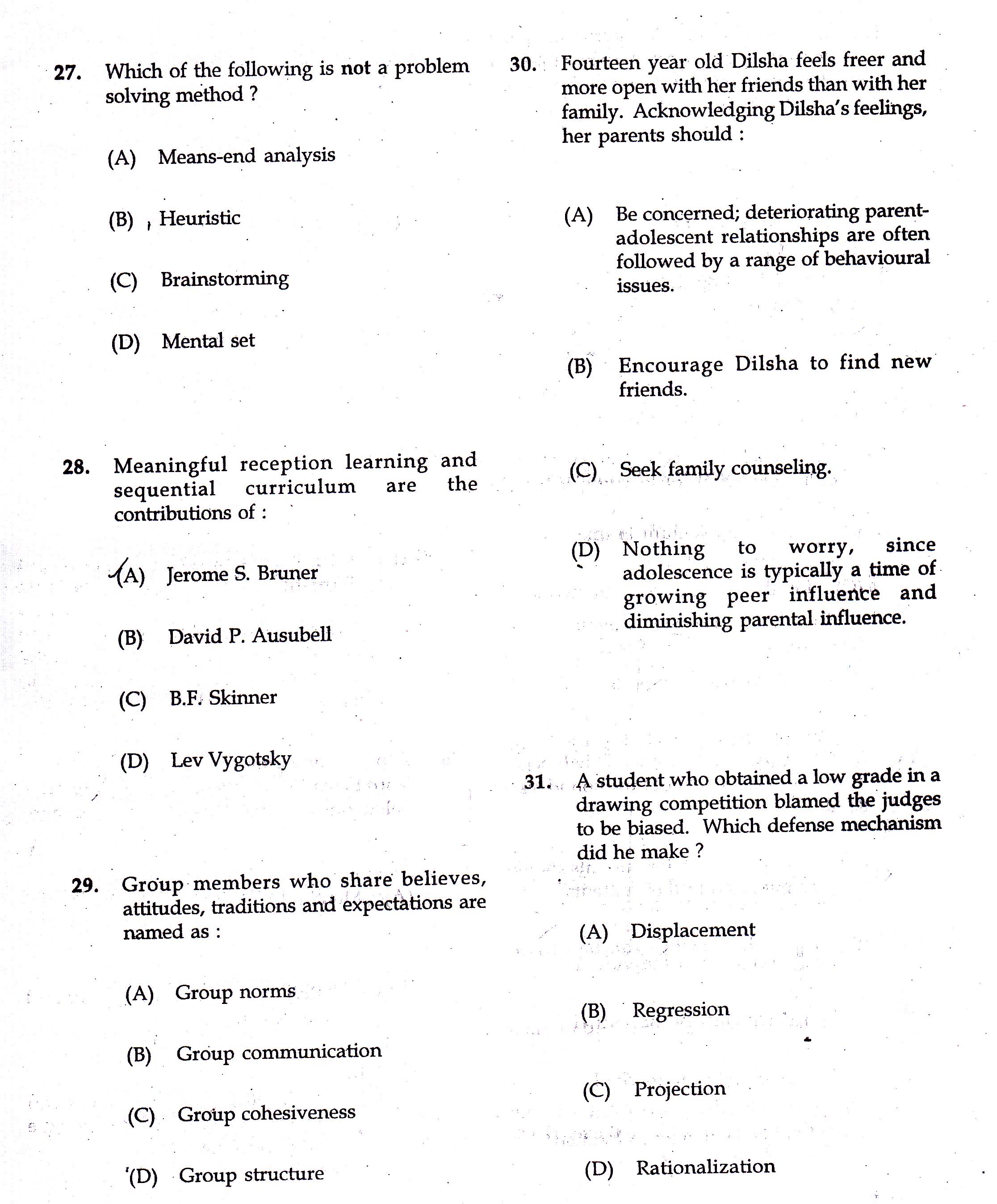 KTET Category III Part 1 Adolescent Psychology Question Paper with Answers 2017 5