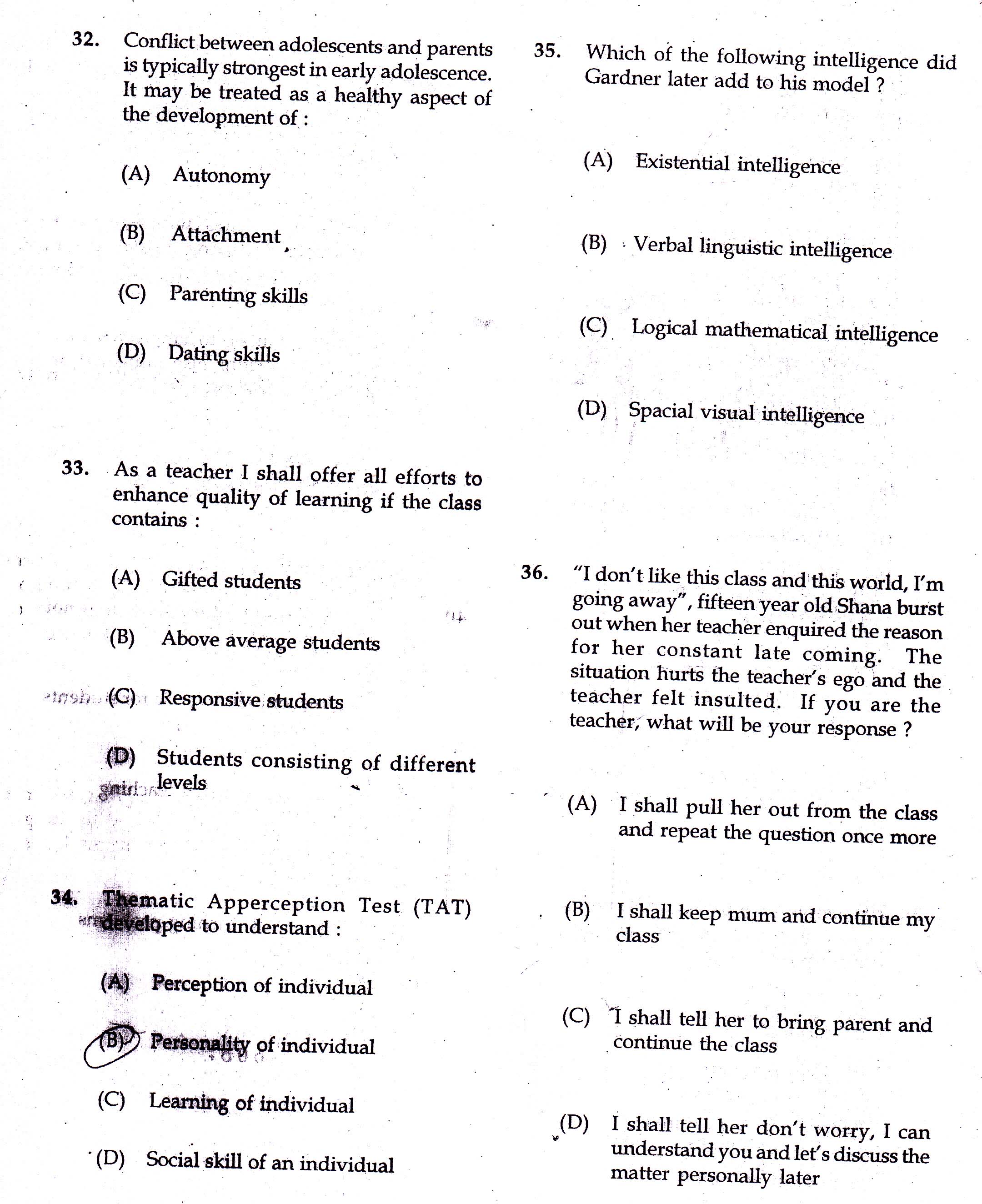 KTET Category III Part 1 Adolescent Psychology Question Paper with Answers 2017 6