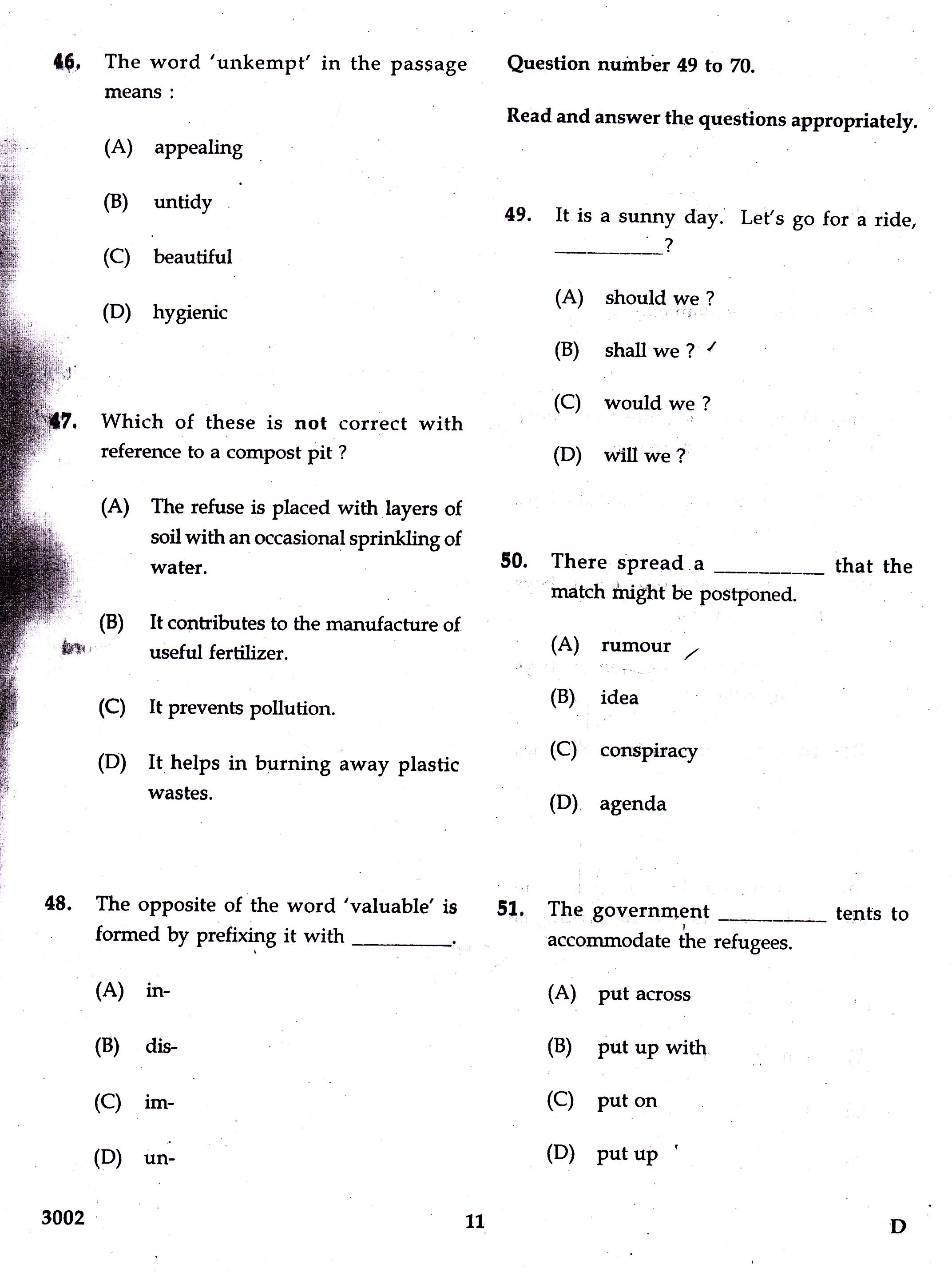 KTET Category III Part 2 English Question Paper with Answers 2017 2