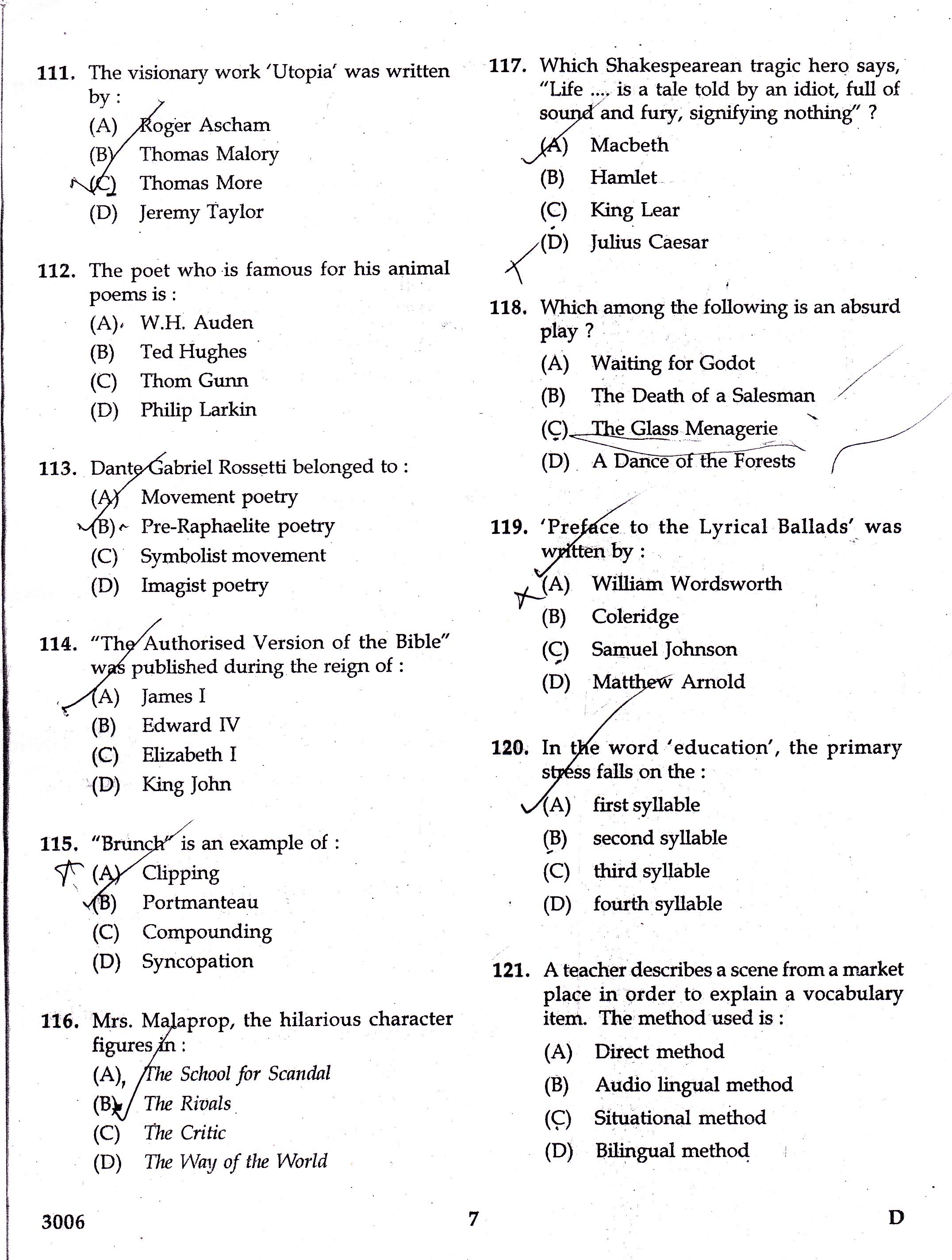 English Question Paper With Answers