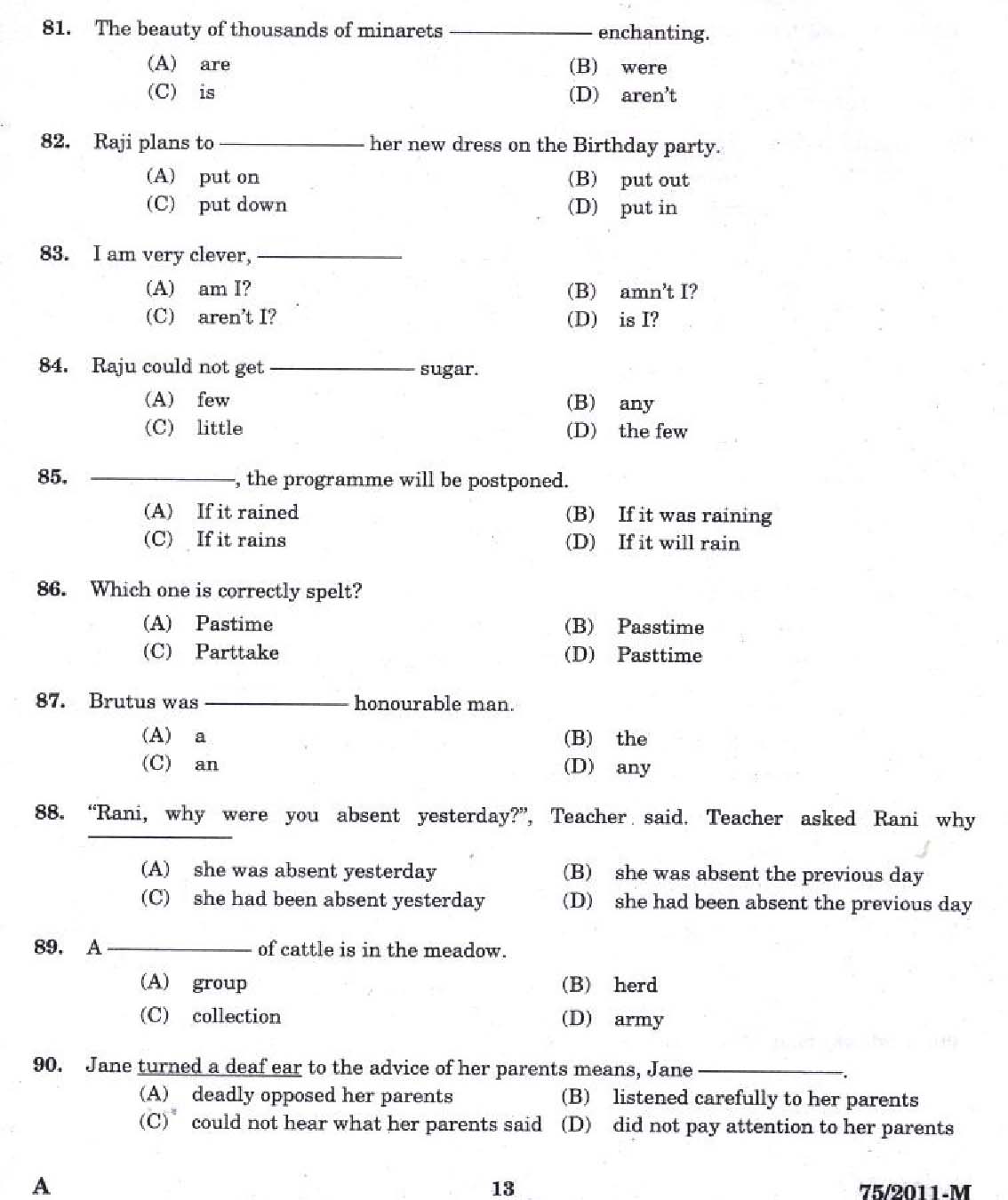 Kerala PSC LD Clerk Idukki District Exam Question Paper 2011 11