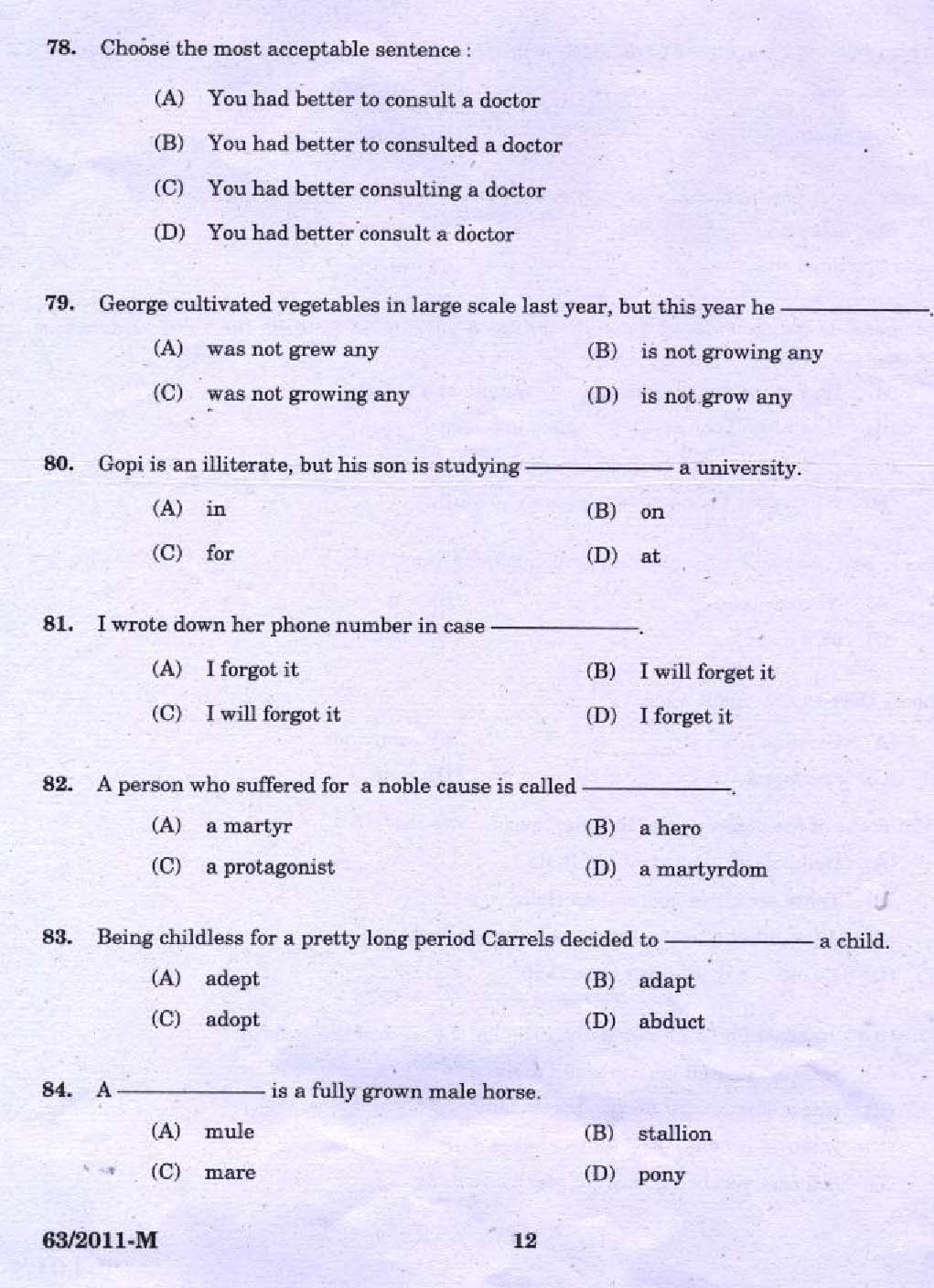 Kerala PSC LD Clerk Kottayam District Exam Question Paper 2011 10