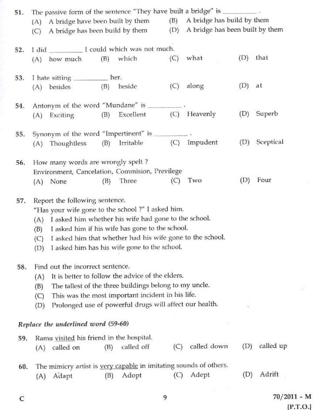 Kerala PSC LD Clerk Palakkad District Exam Question Paper 2011 7