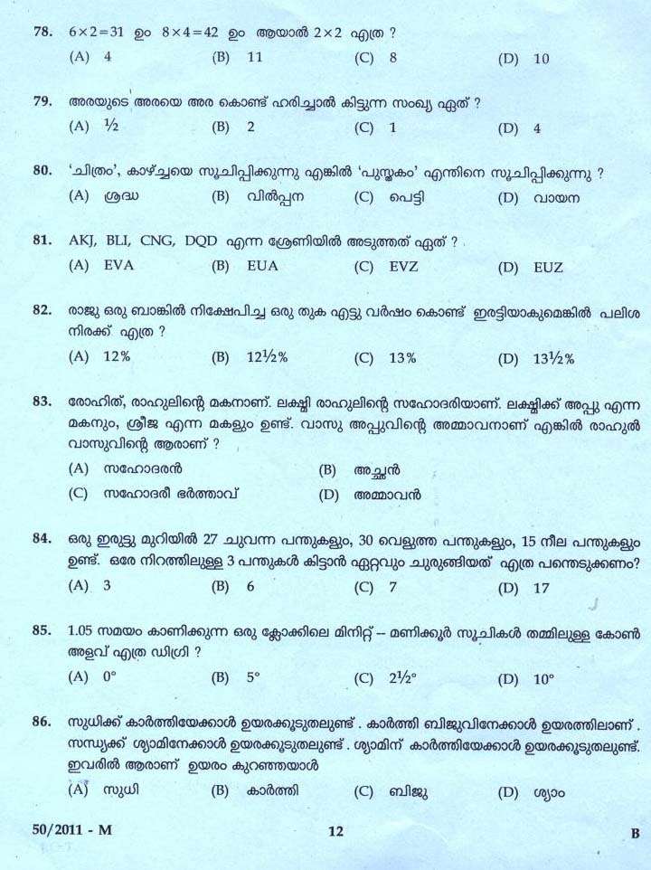 Kerala PSC LD Clerk Pathanamthitta District Exam Question Paper 2011 10