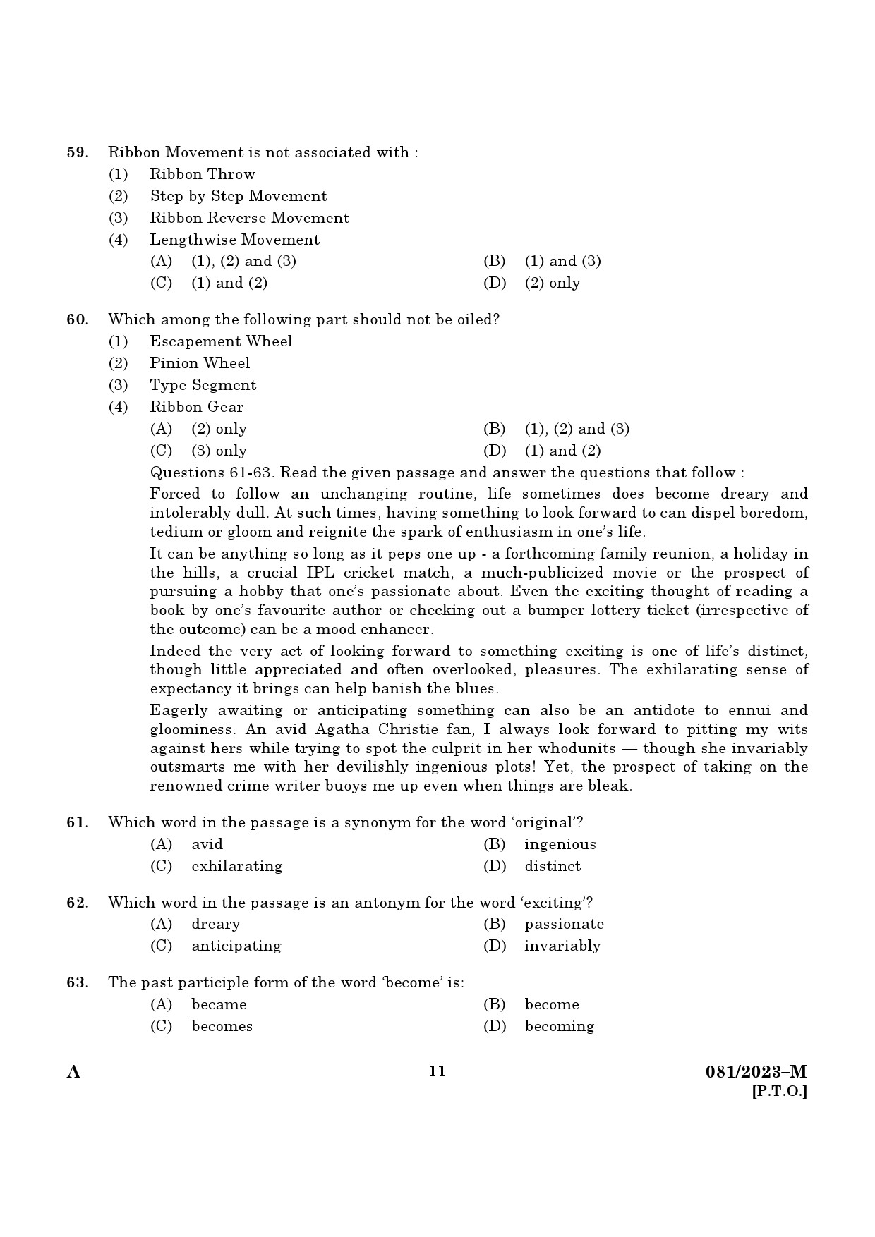 KPSC Clerk and Typist Degree Level Main Exam 2022 Malayalam 2023 Code 0812023 M 9