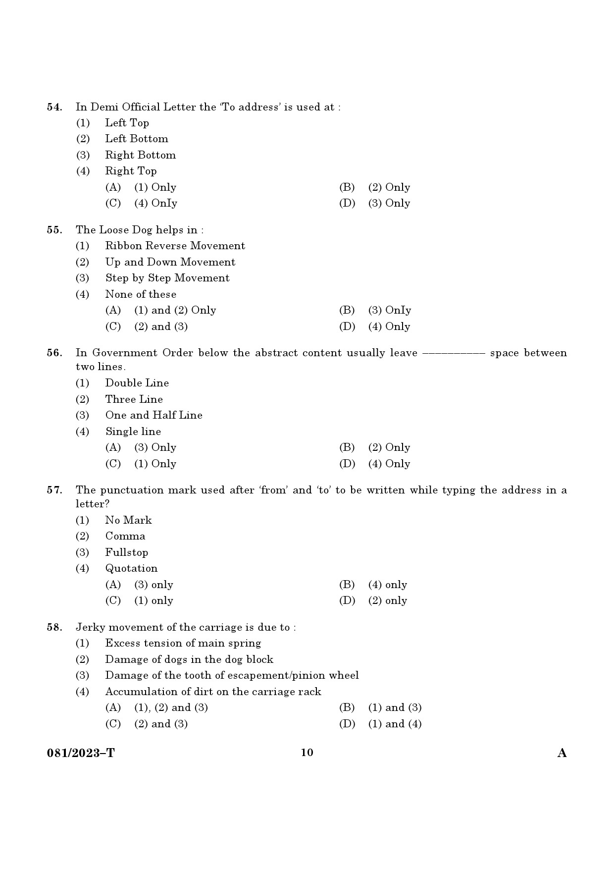 KPSC Clerk and Typist Degree Level Main Examination 2022 Tamil 2023 Code 0812023 T 8