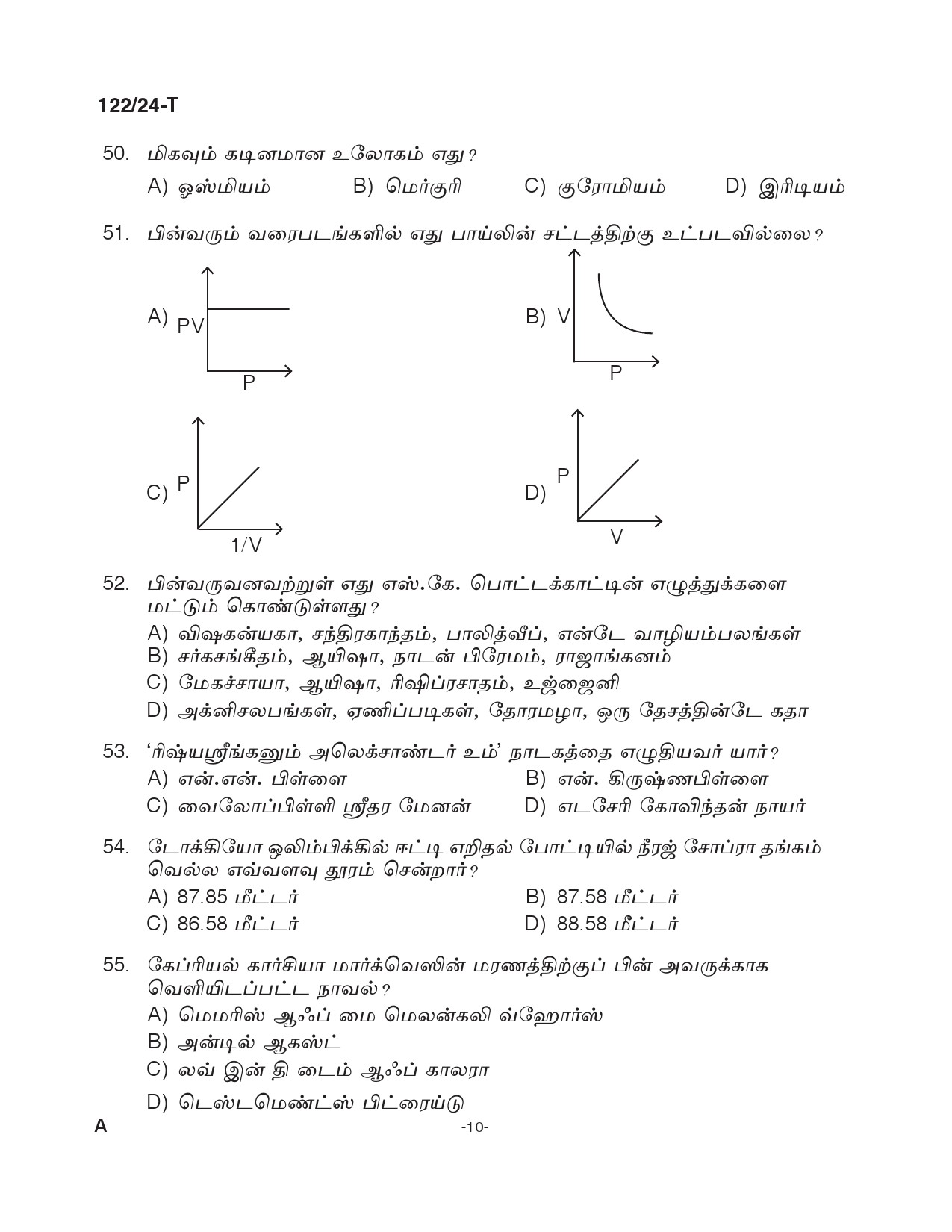 KPSC Clerk Various Tamil Exam 2024 Code 122 2024 T 9