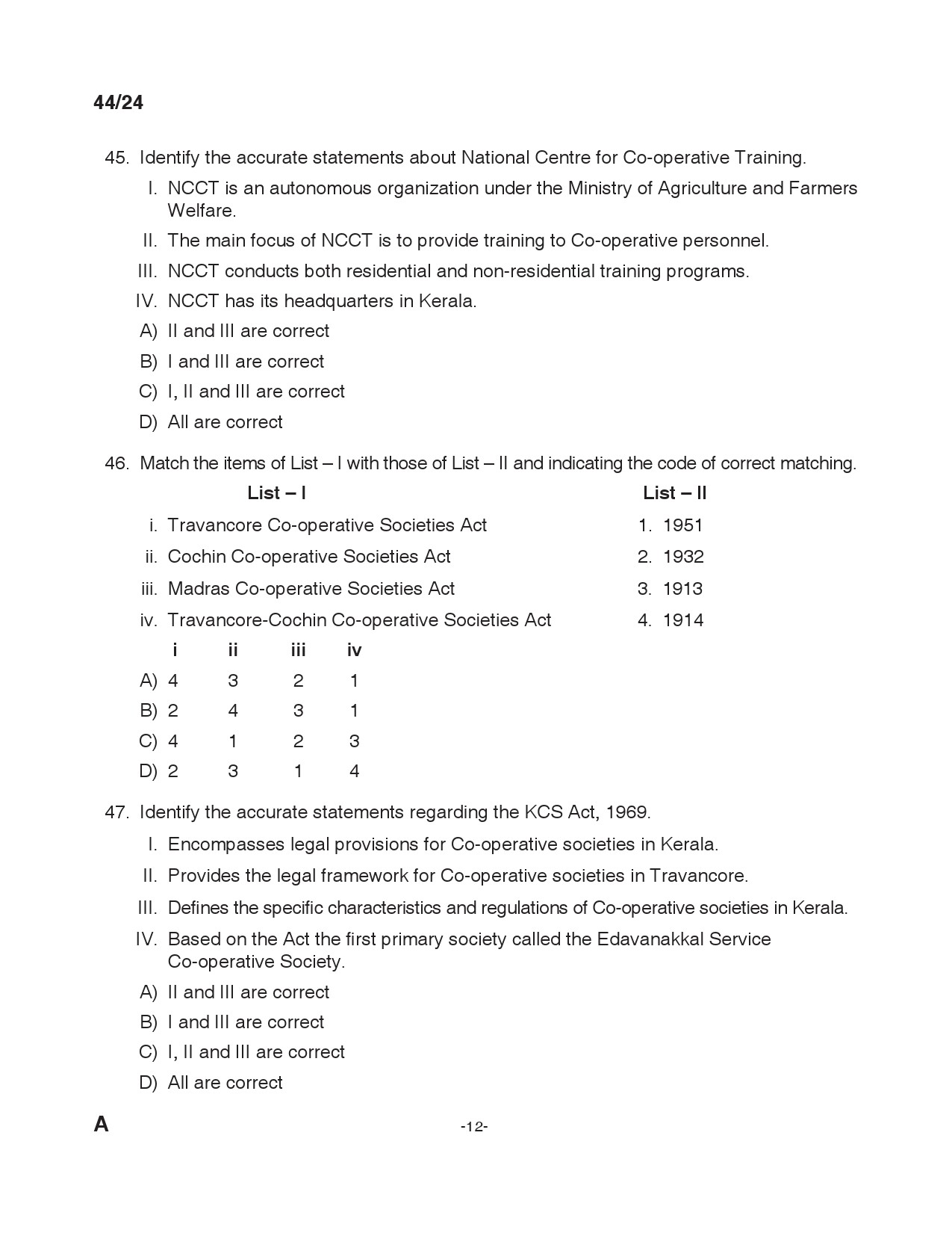 KPSC LD Clerk Exam 2024 Code 0442024 11