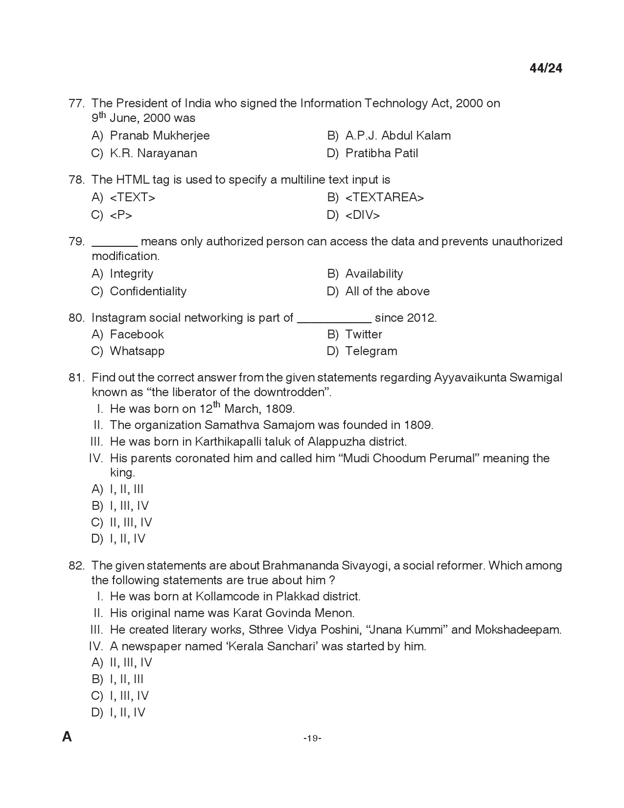 KPSC LD Clerk Exam 2024 Code 0442024 18