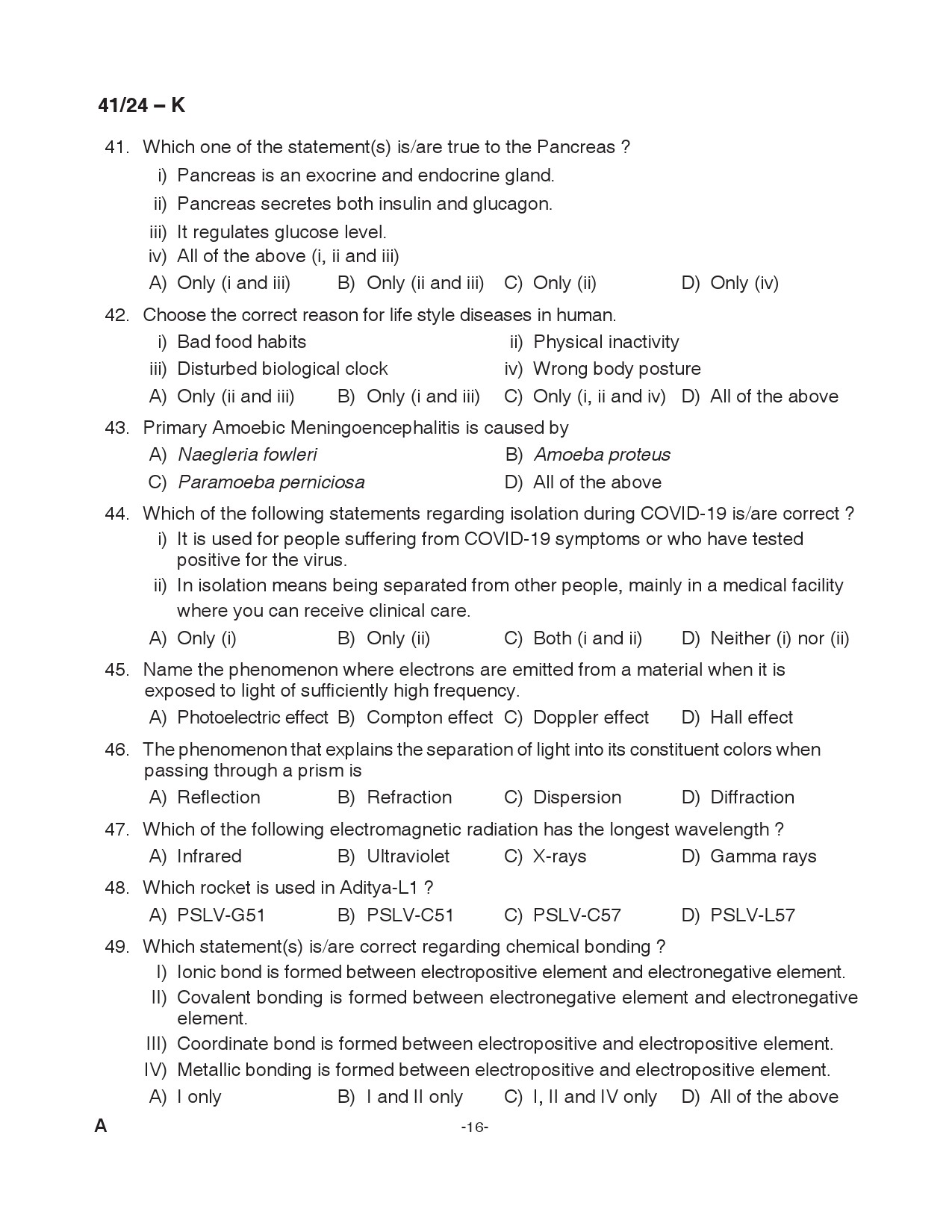 KPSC LD Clerk Kannada Exam 2024 Code 0412024 K 16