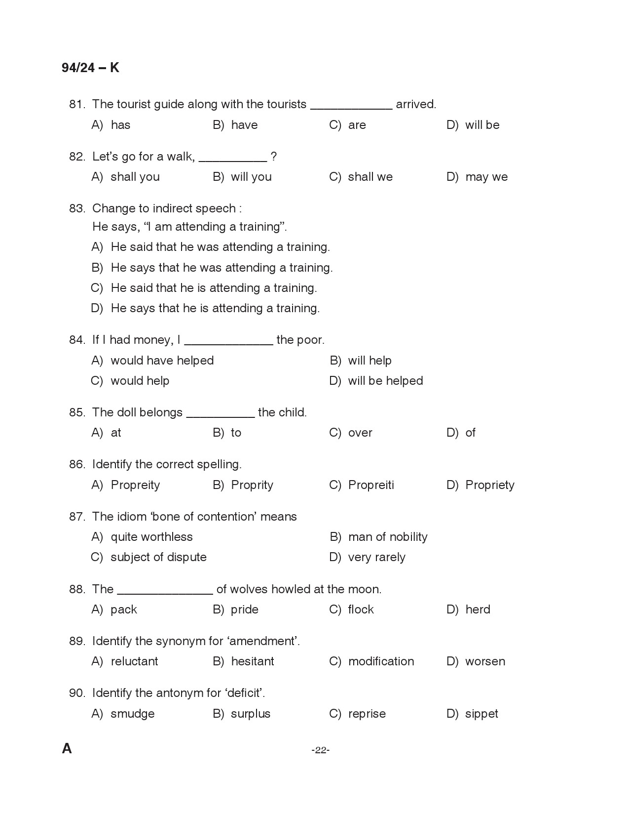 KPSC LD Clerk Kannada Exam 2024 Code 094 24 K 21