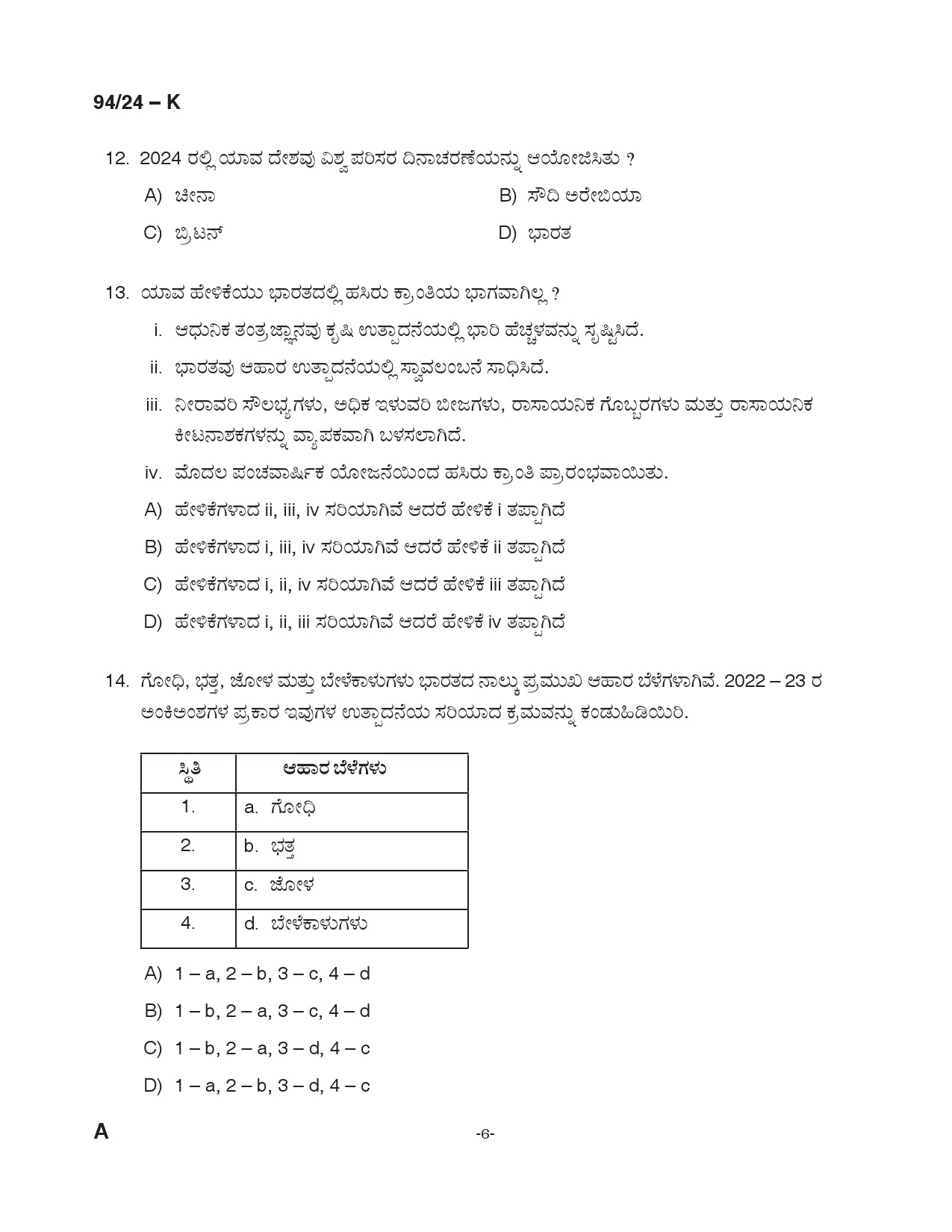 KPSC LD Clerk Kannada Exam 2024 Code 094 24 K 5