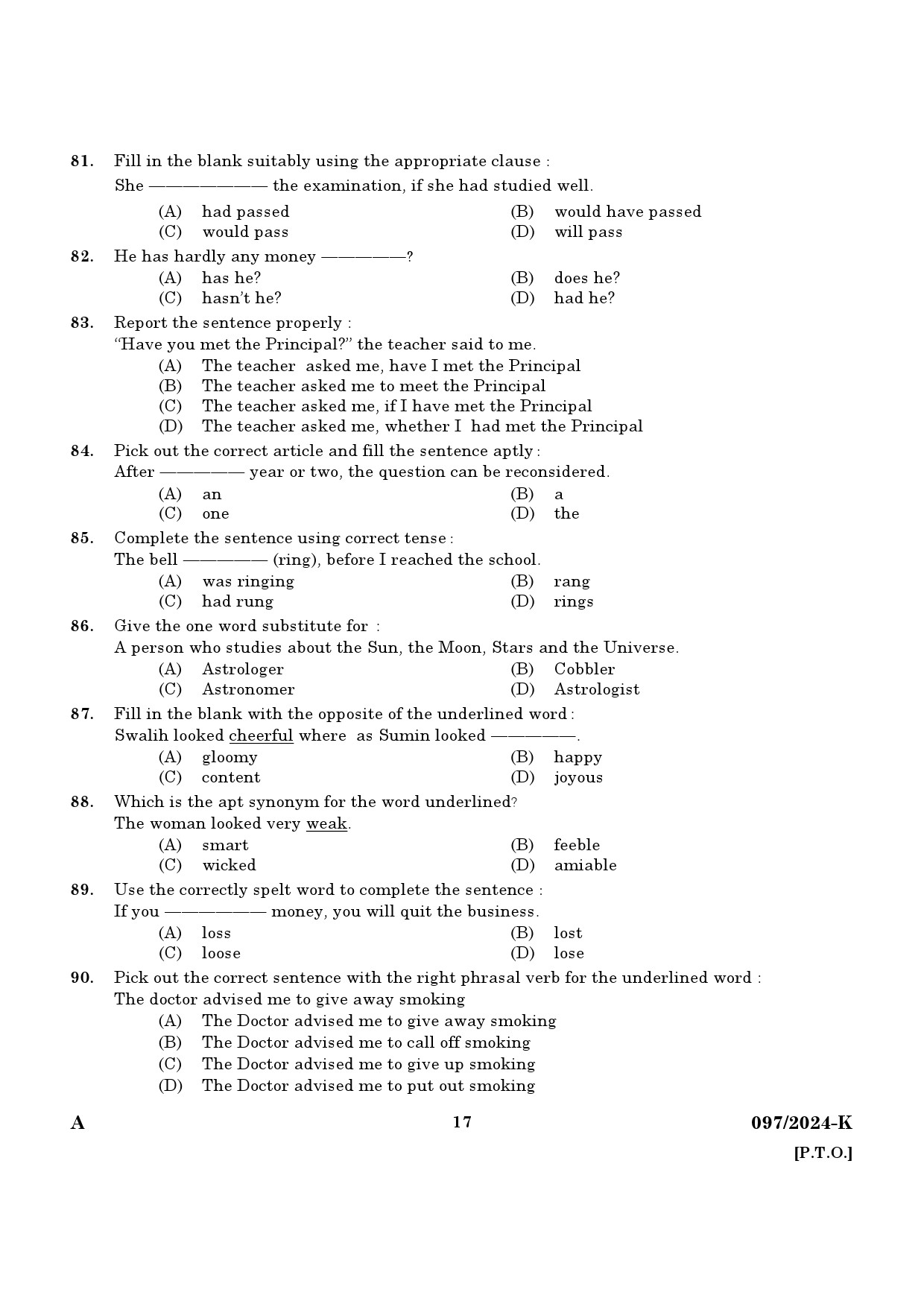 KPSC LD Clerk Kannada Exam 2024 Code 097 2024 K 15