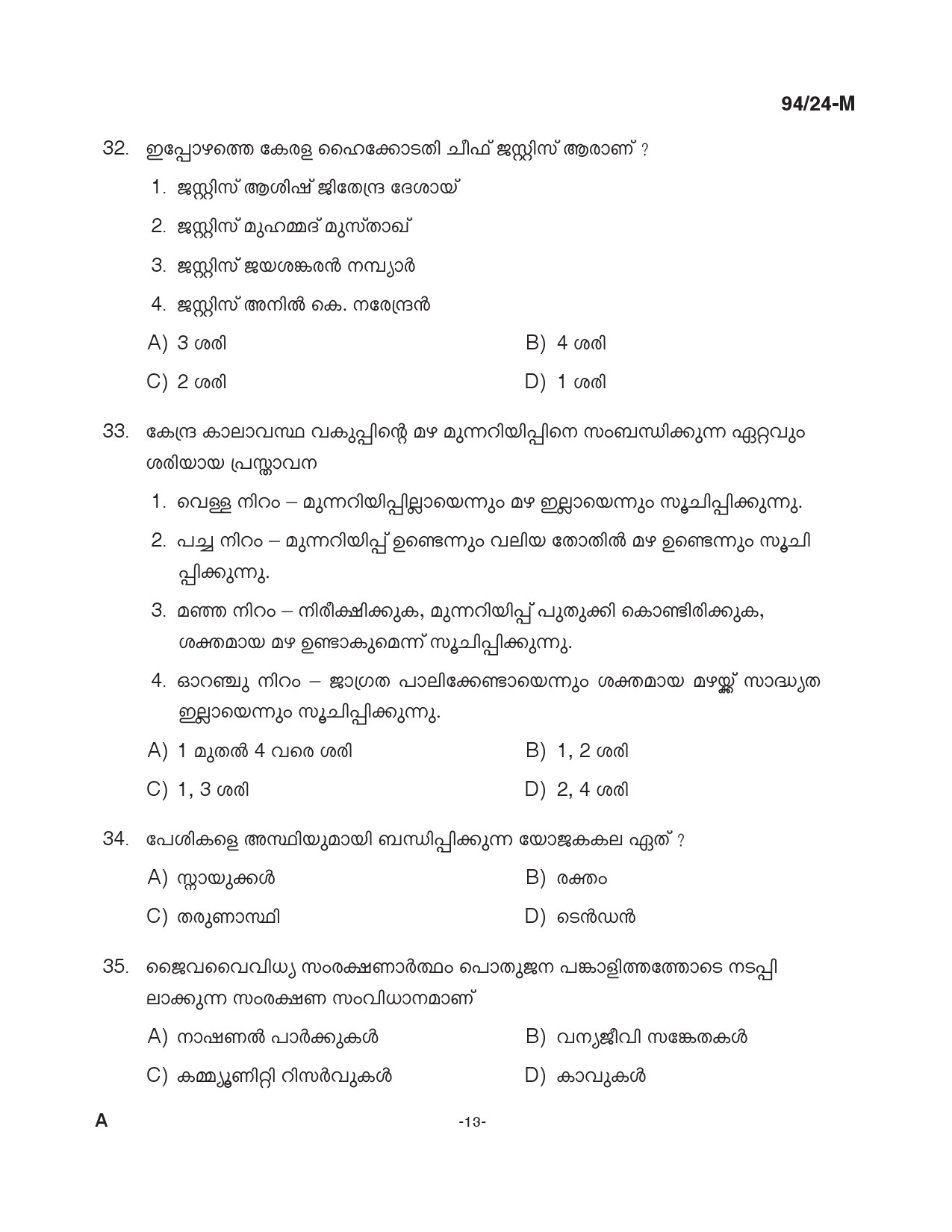 KPSC LD Clerk Malayalam Exam 2024 Code 094 24 M 12