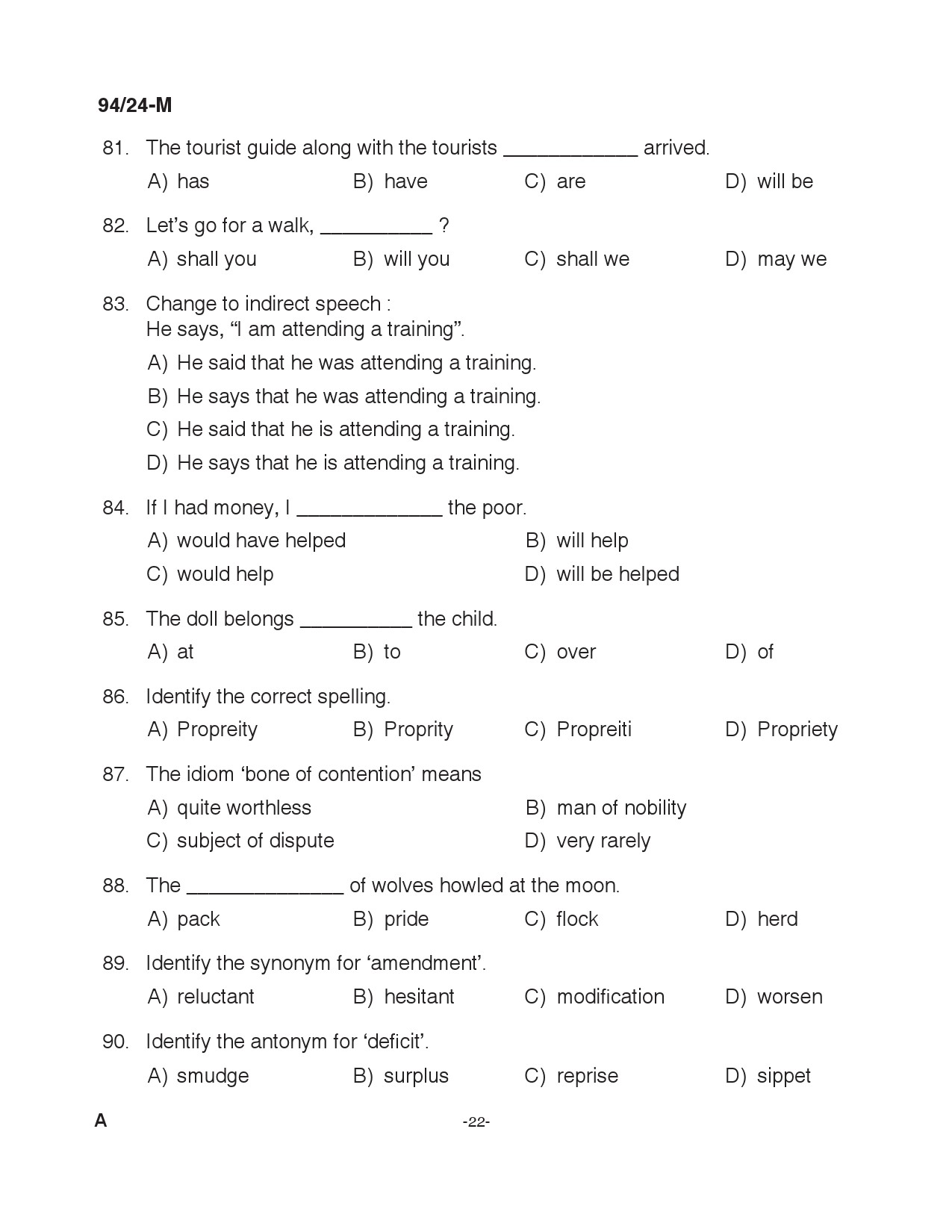 KPSC LD Clerk Malayalam Exam 2024 Code 094 24 M 21