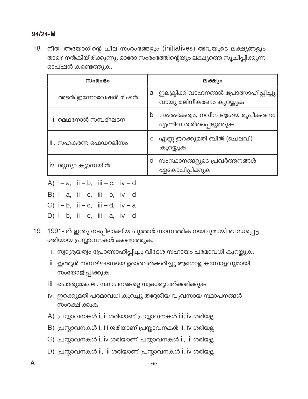 KPSC LD Clerk Malayalam Exam 2024 Code 094 24 M 7