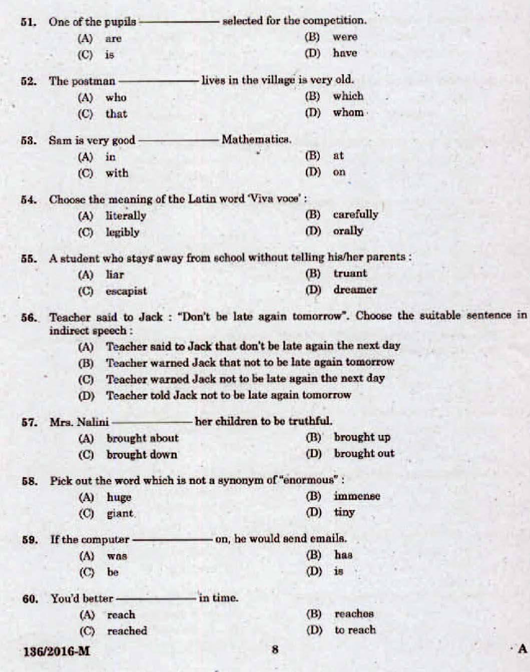LD Clerk Question Paper Malayalam 2016 Paper Code 1362016 M 6