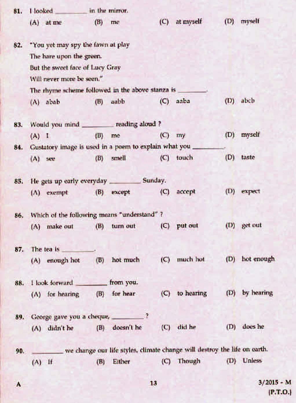 LD Clerk Thrissur District Question Paper Malayalam 2015 Paper Code 32015 M 11
