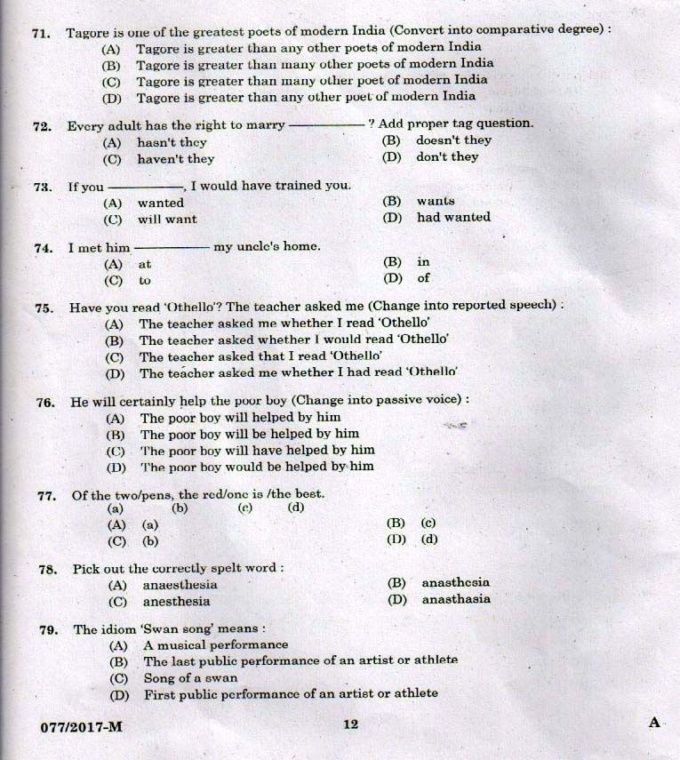 LD Clerk Various Question Paper 2017 Malayalam Paper Code 0772017 M 10