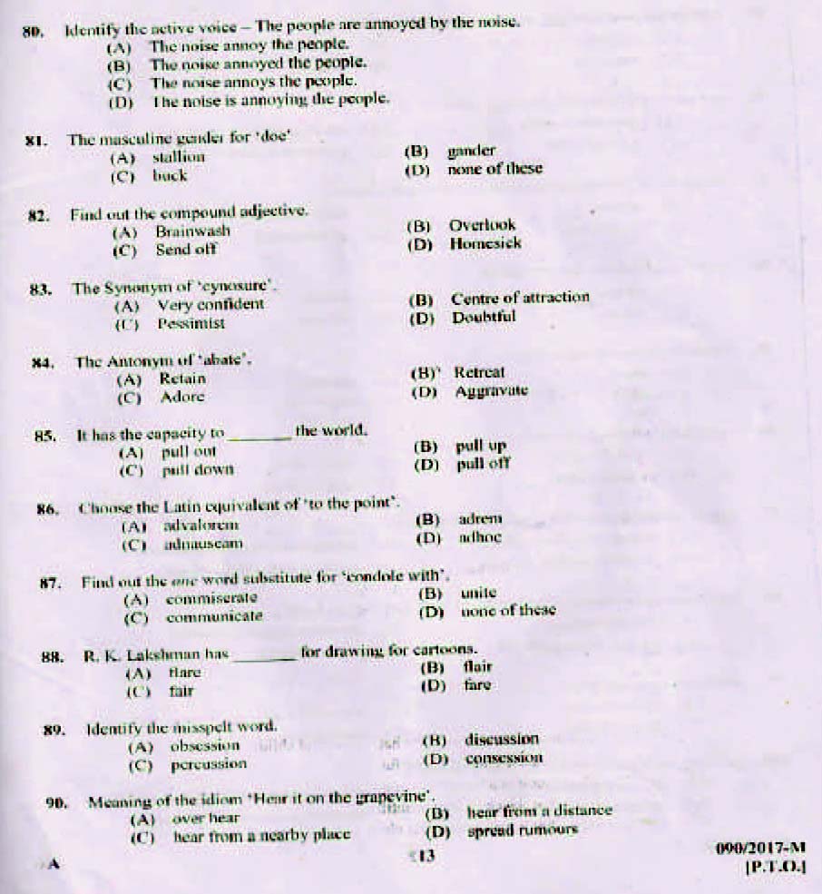LD Clerk Various Question Paper 2017 Malayalam Paper Code 0902017 M 12