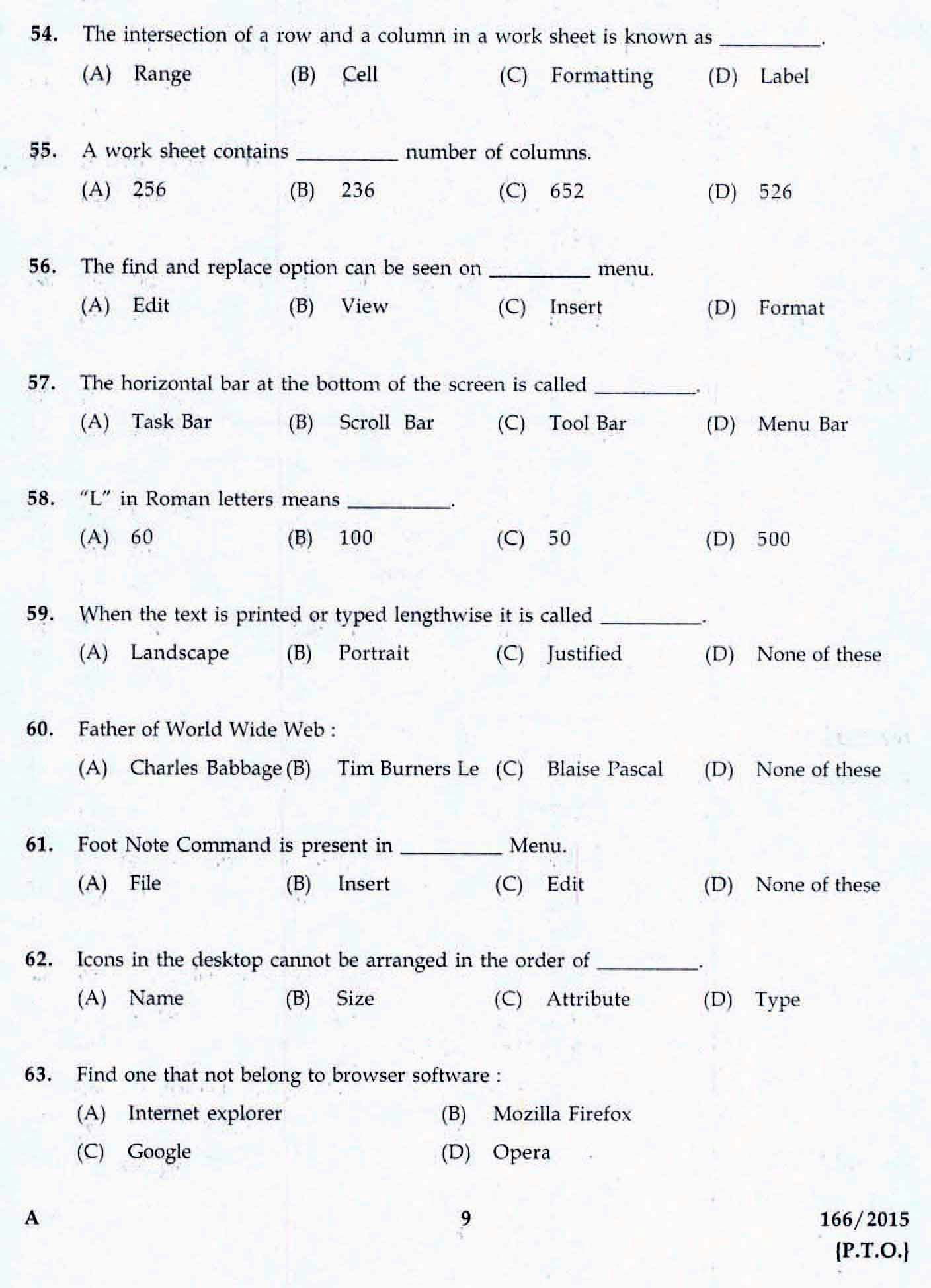 Kerala LD Typist Exam 2015 Question Paper Code 1662015 7