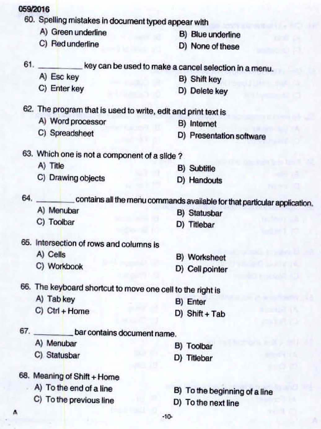 Kerala LD Typist Exam 2016 Question Paper Code 0592016 8
