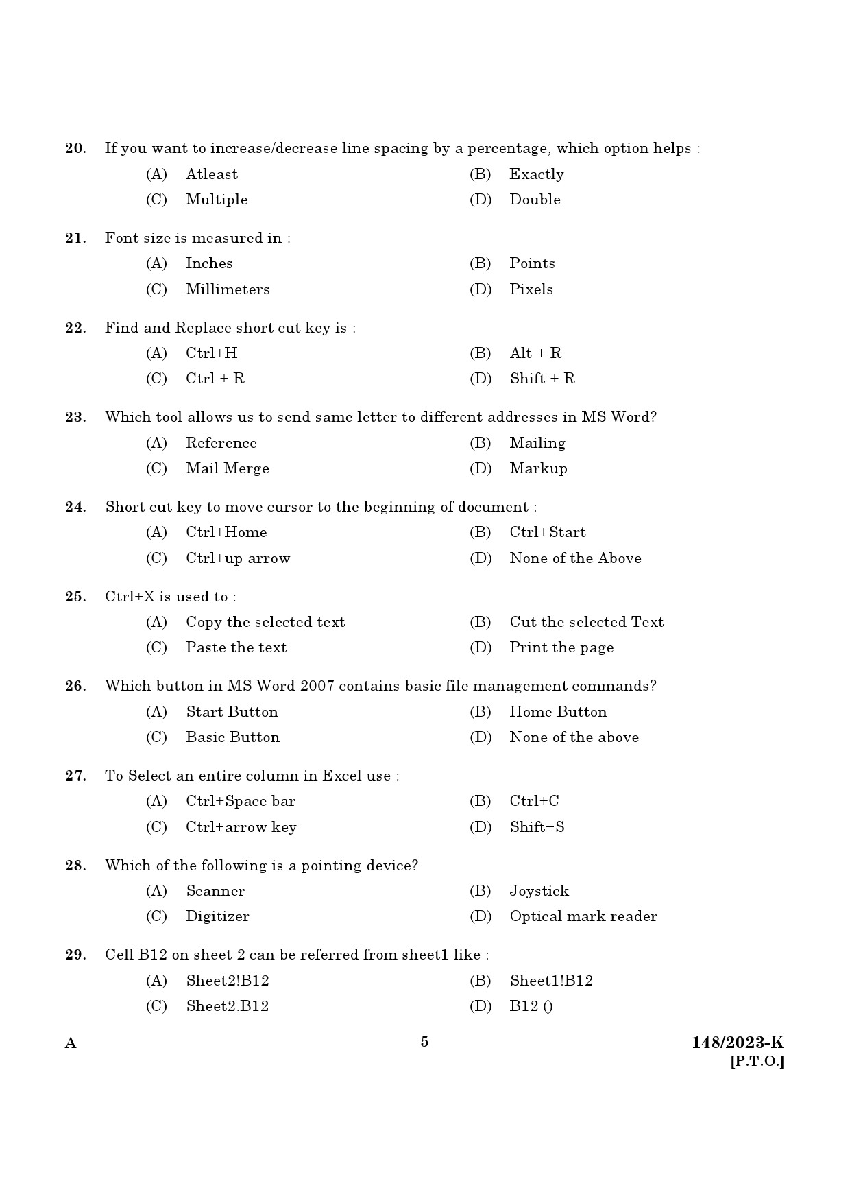 KPSC LD Typist Kannada Exam 2023 Code 1482023 K 3