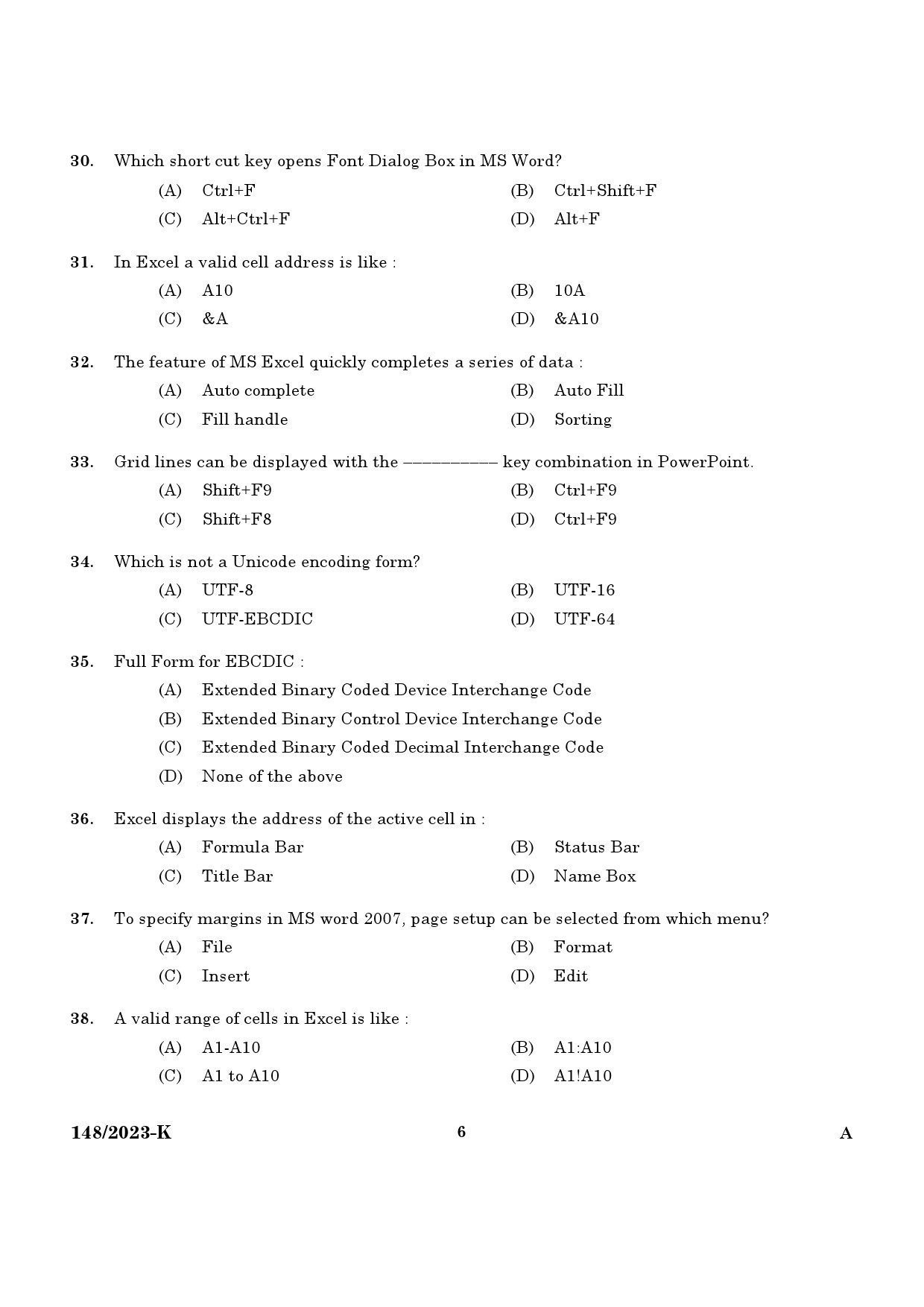 KPSC LD Typist Kannada Exam 2023 Code 1482023 K 4