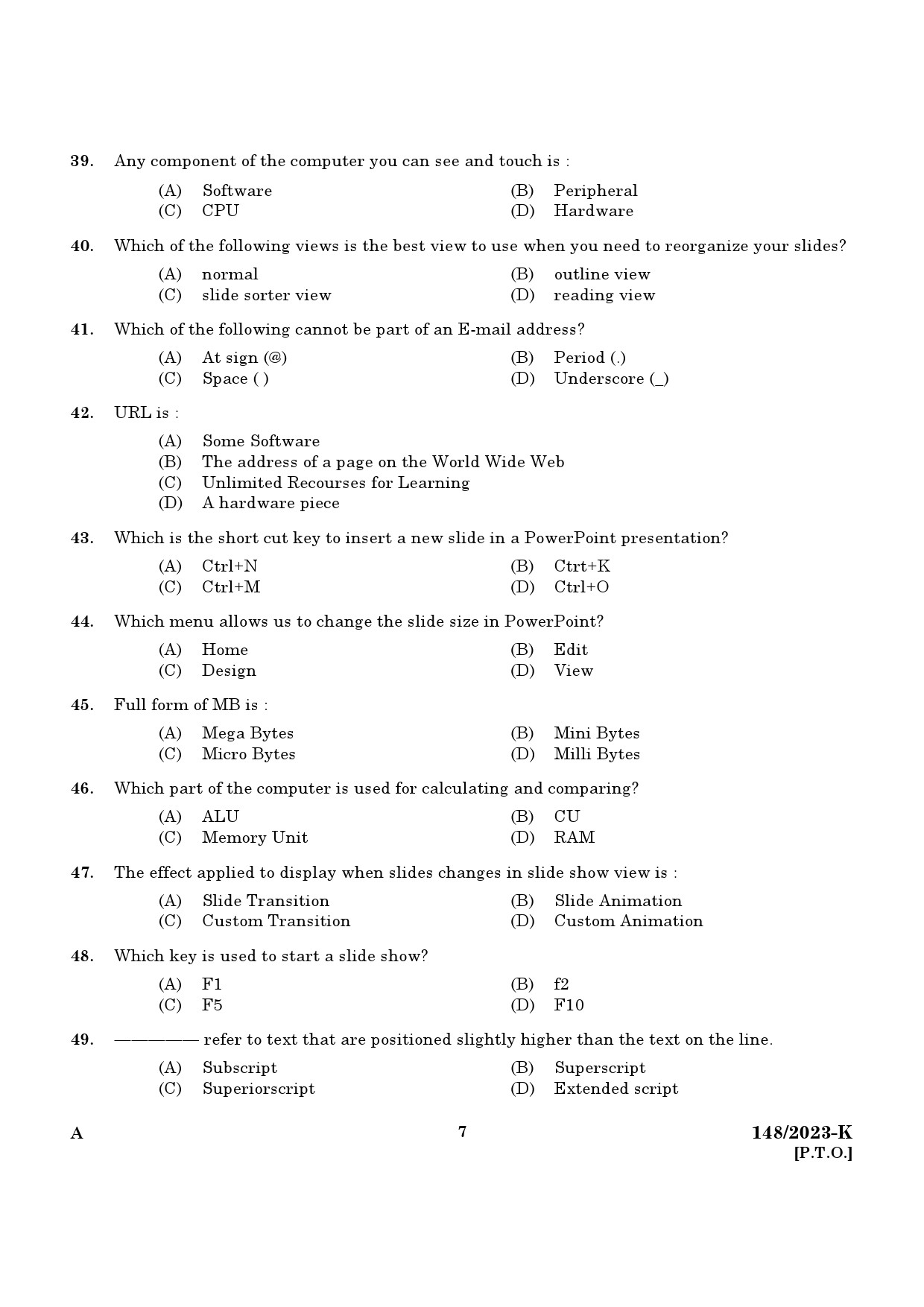 KPSC LD Typist Kannada Exam 2023 Code 1482023 K 5