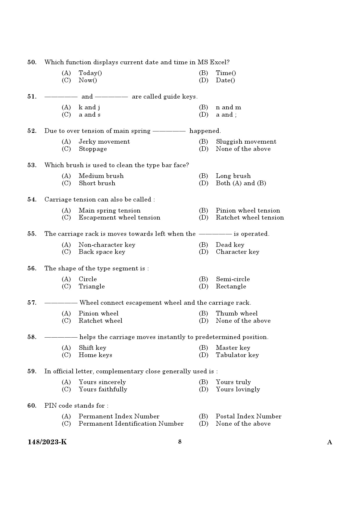 KPSC LD Typist Kannada Exam 2023 Code 1482023 K 6