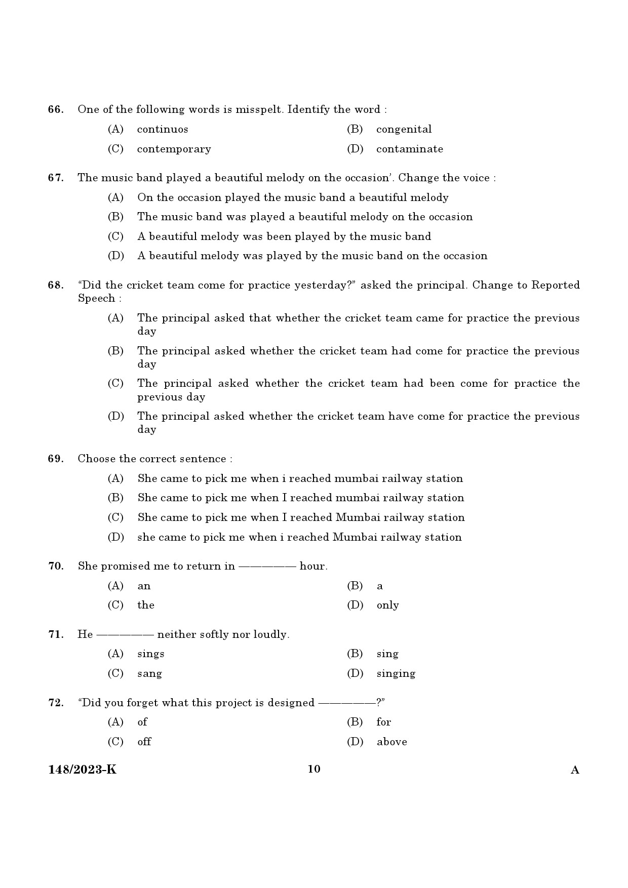 KPSC LD Typist Kannada Exam 2023 Code 1482023 K 8