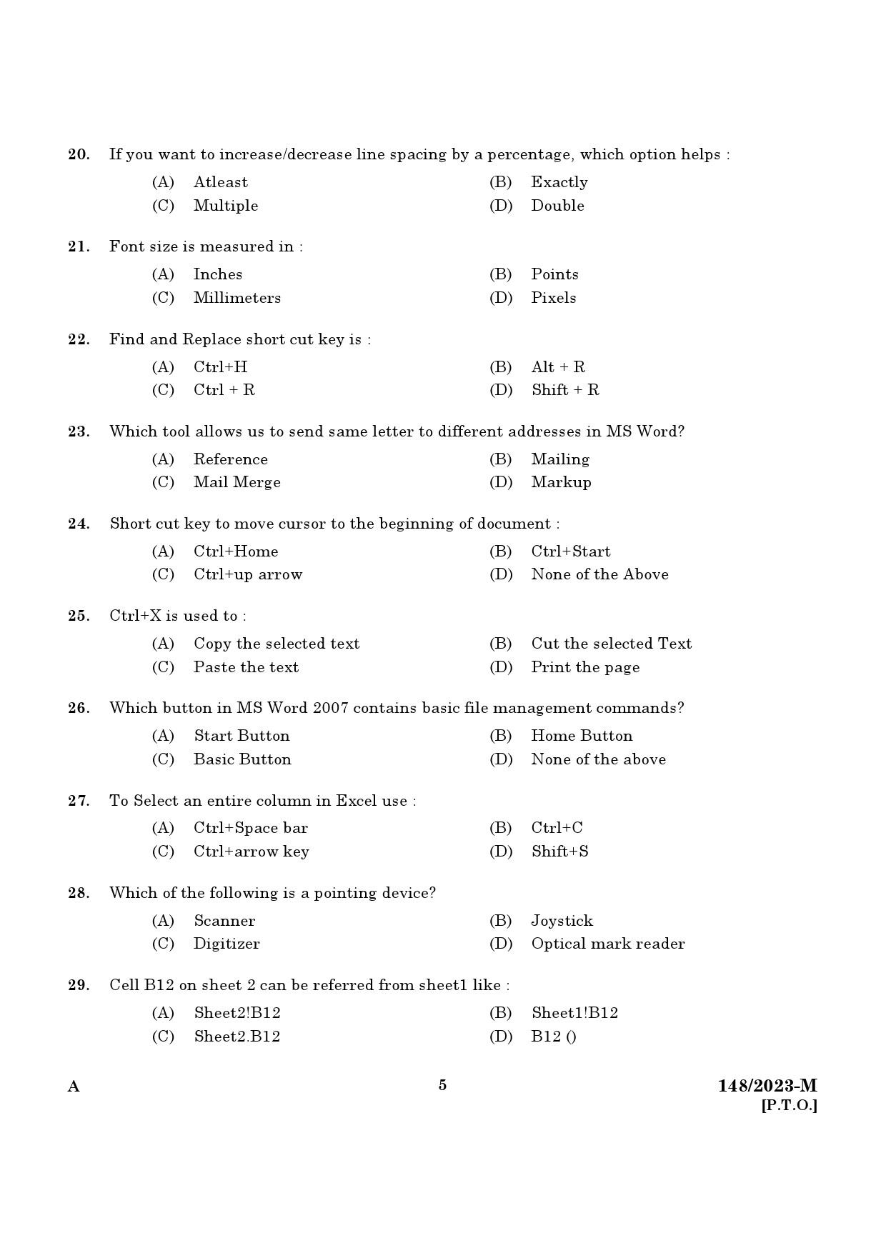 KPSC LD Typist Malayalam Exam 2023 Code 1482023 M 3