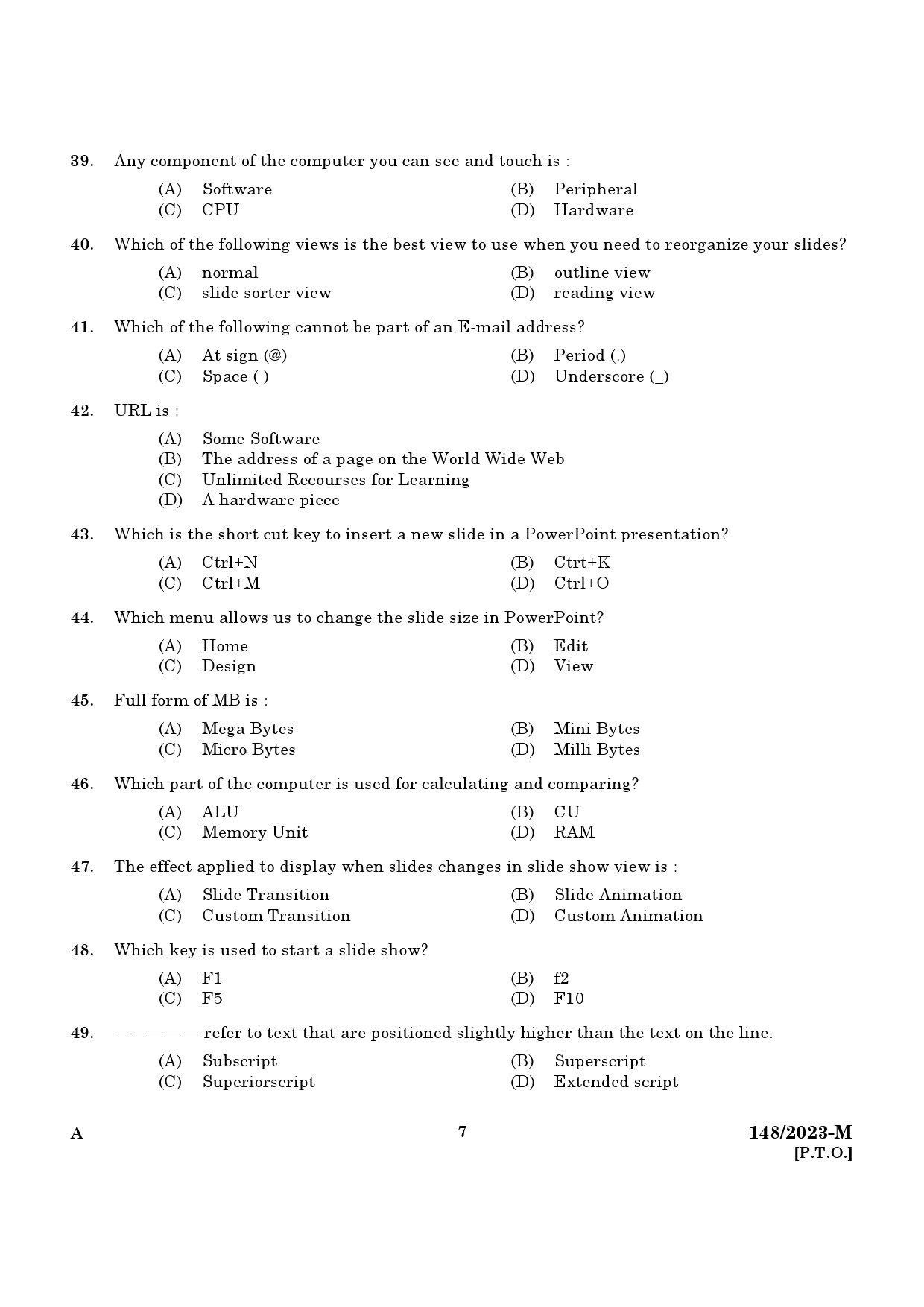 KPSC LD Typist Malayalam Exam 2023 Code 1482023 M 5