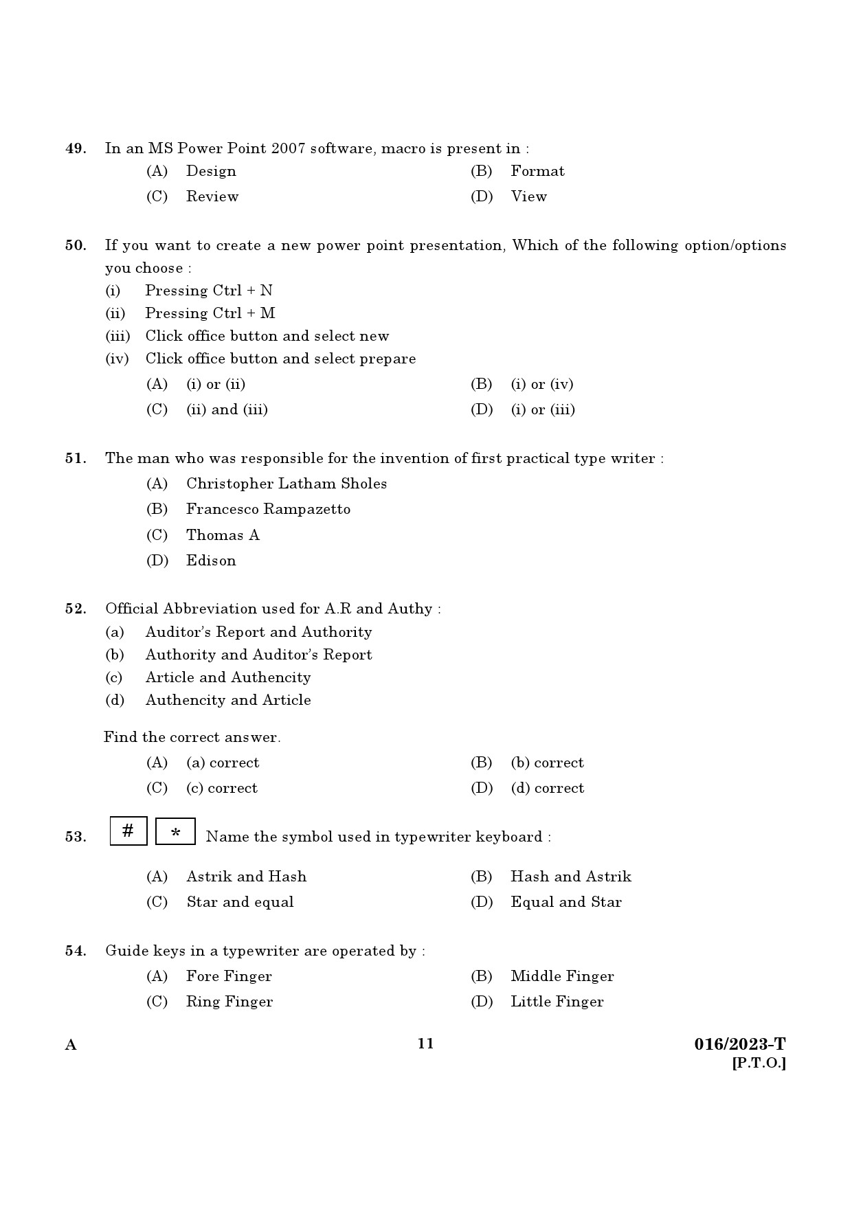 KPSC LD Typist Tamil Exam 2023 Code 0162023 9