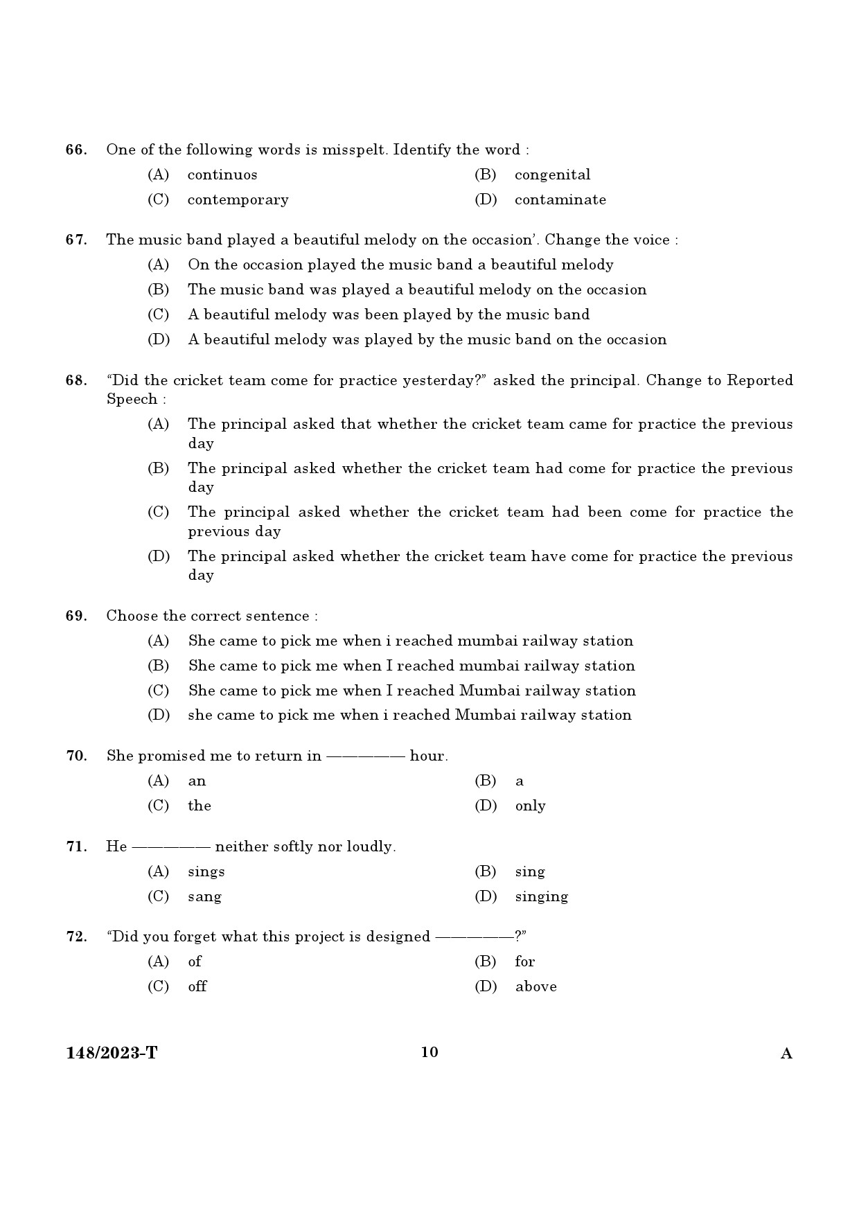 KPSC LD Typist Tamil Exam 2023 Code 1482023 T 8