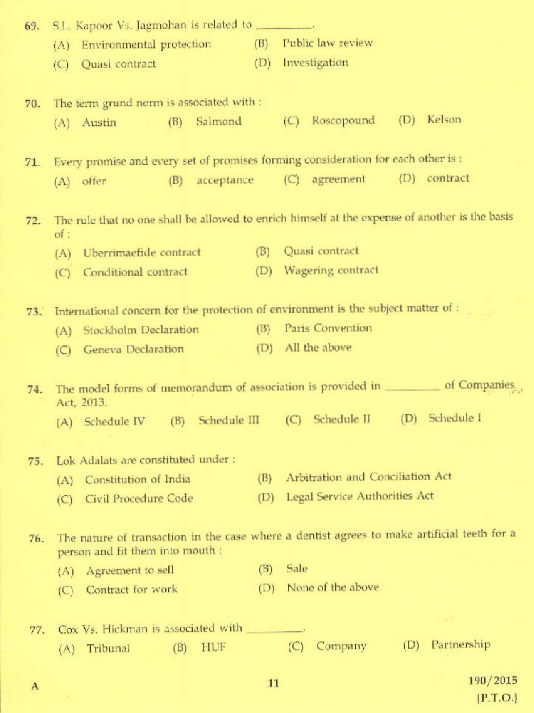 KPSC Legal Assistant Grade II Exam 2015 Code 1902015 9