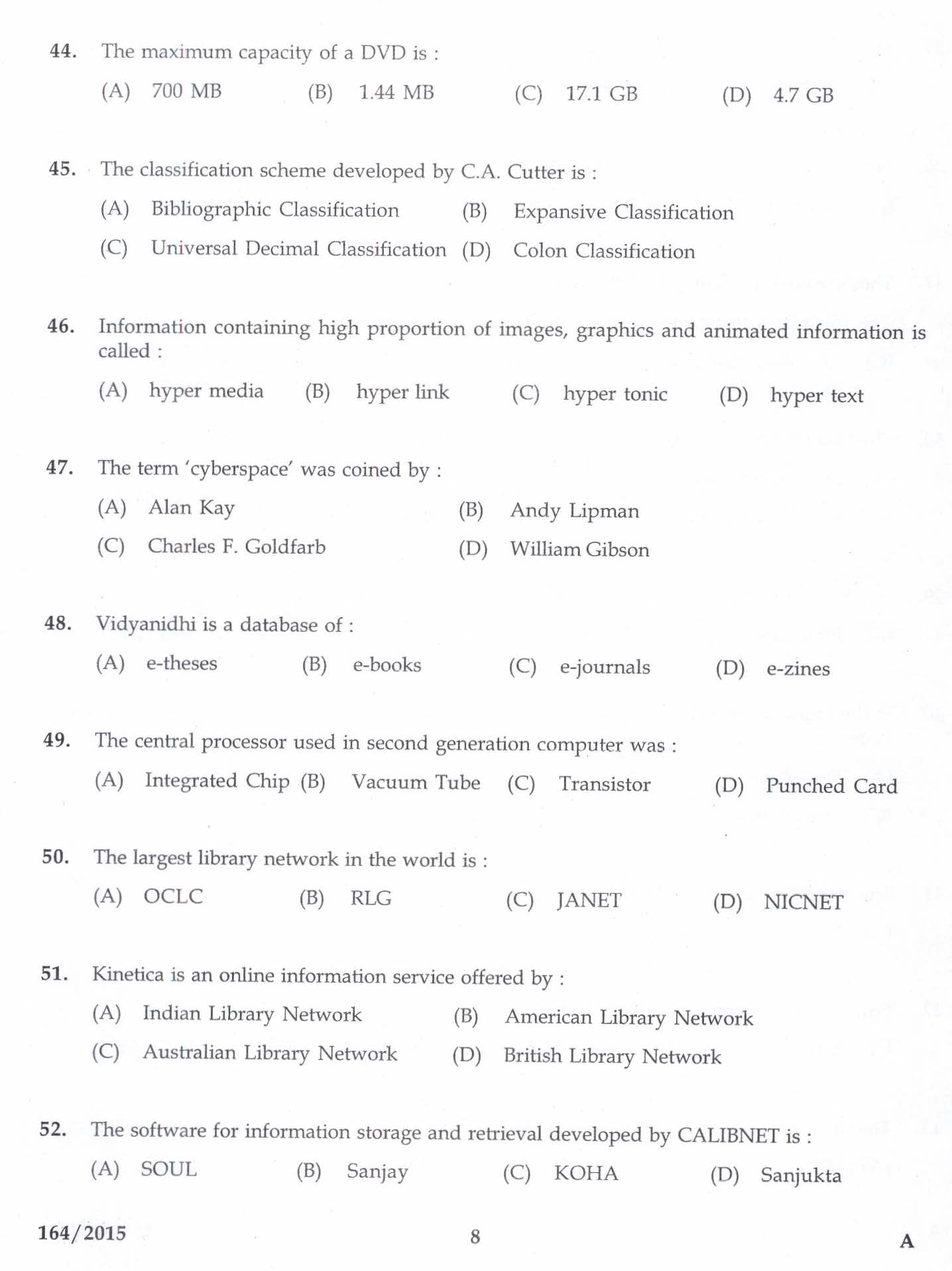 Kerala PSC Librarian Grade III Exam Question Code 1642015 6