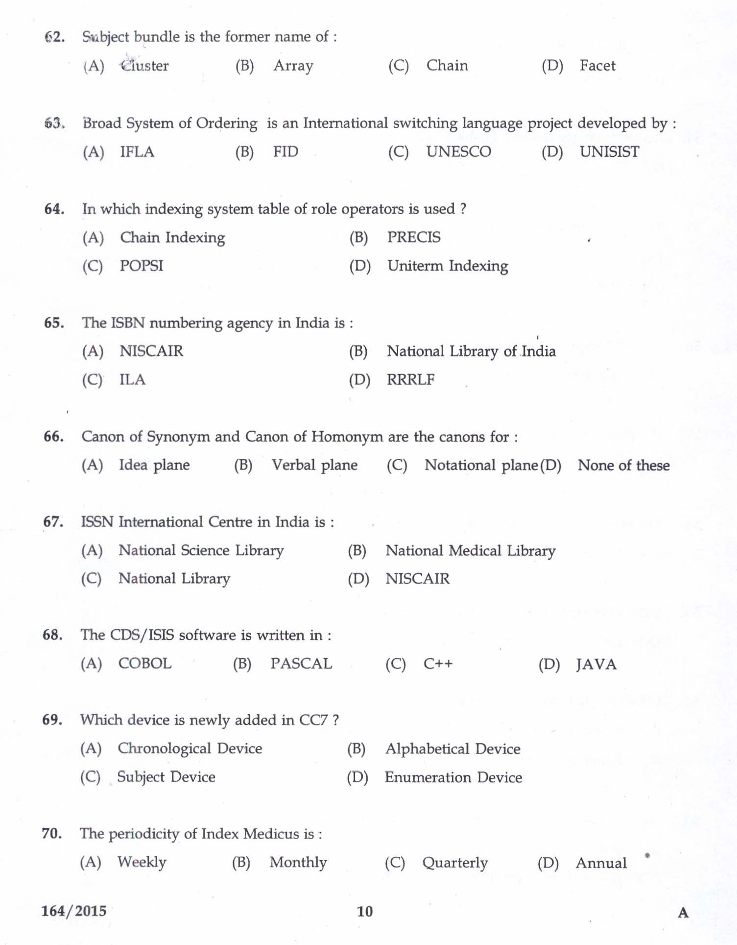 Kerala PSC Librarian Grade III Exam Question Code 1642015 8