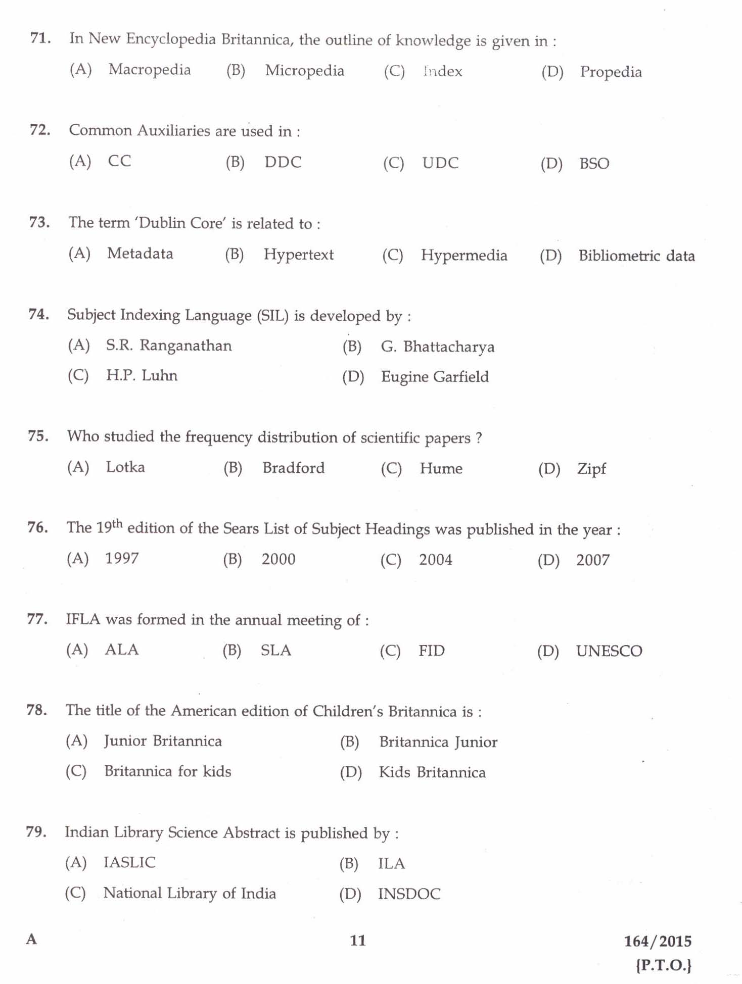 Kerala PSC Librarian Grade III Exam Question Code 1642015 9