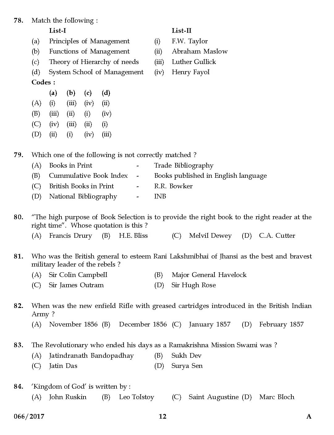 Kerala PSC Librarian Grade IV Exam Question Code 0662017 11