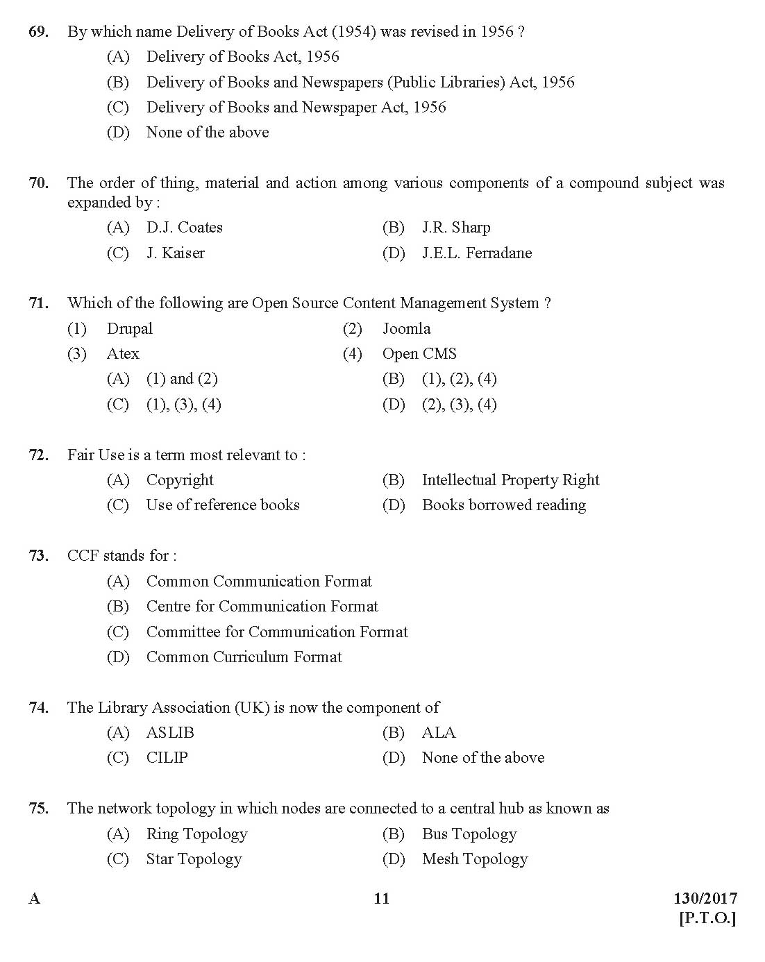 Kerala PSC Librarian Grade IV Exam Question Code 1302017 10