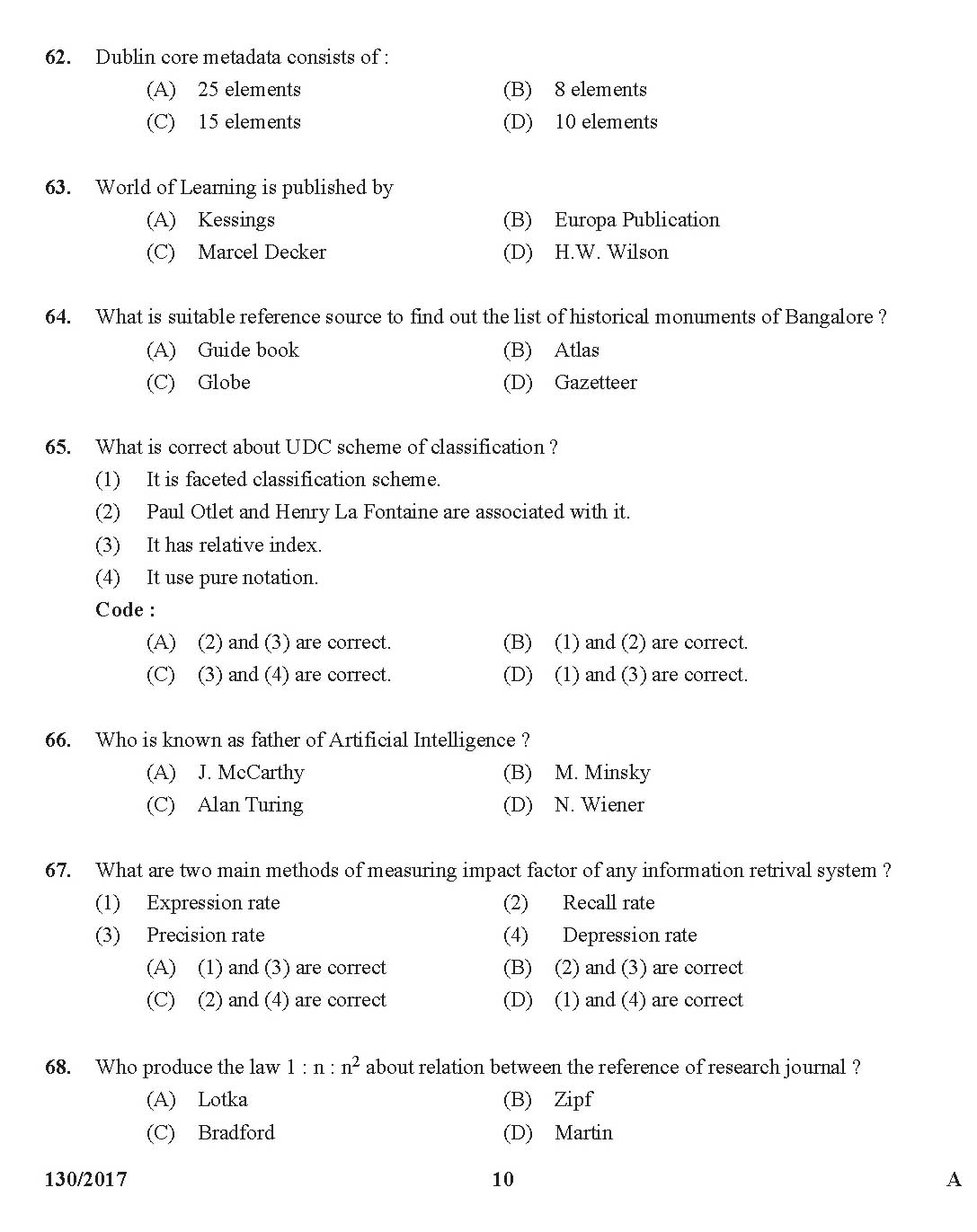Kerala PSC Librarian Grade IV Exam Question Code 1302017 9