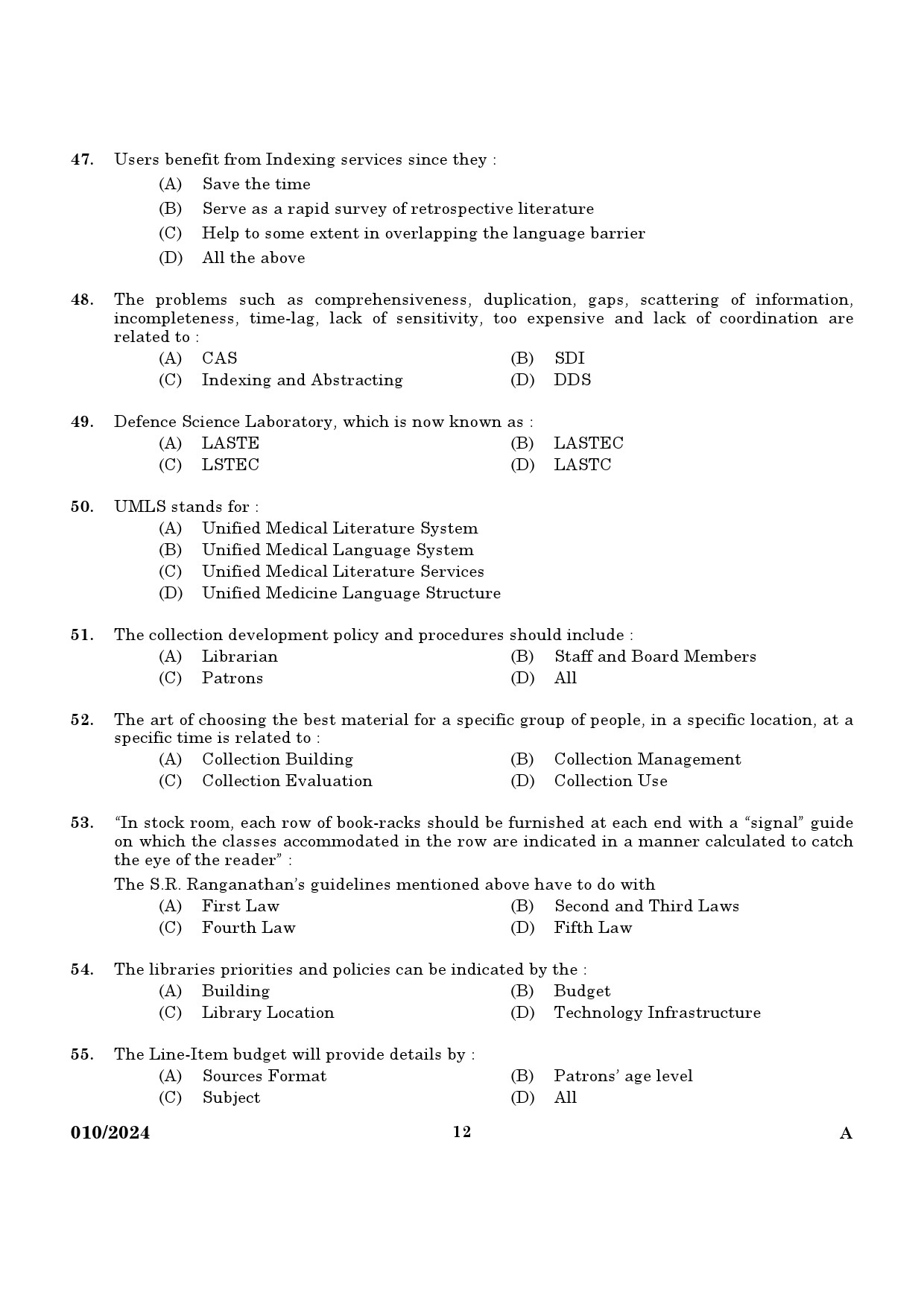 KPSC Librarian Grade III Exam 2024 Code 0102024 10