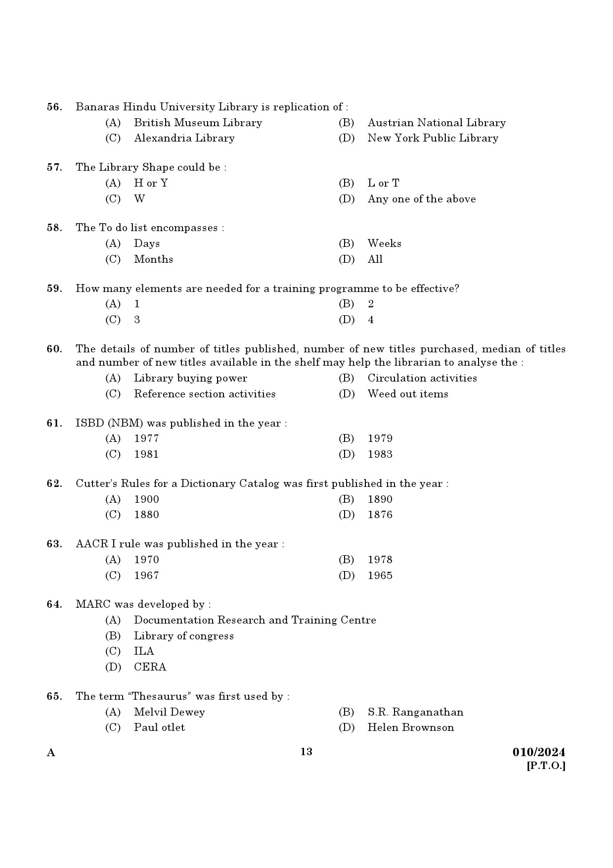 KPSC Librarian Grade III Exam 2024 Code 0102024 11